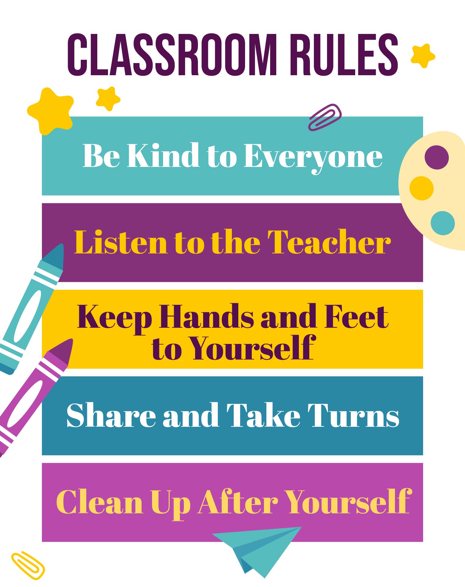 Preschool Behavior Rules Poster Printable