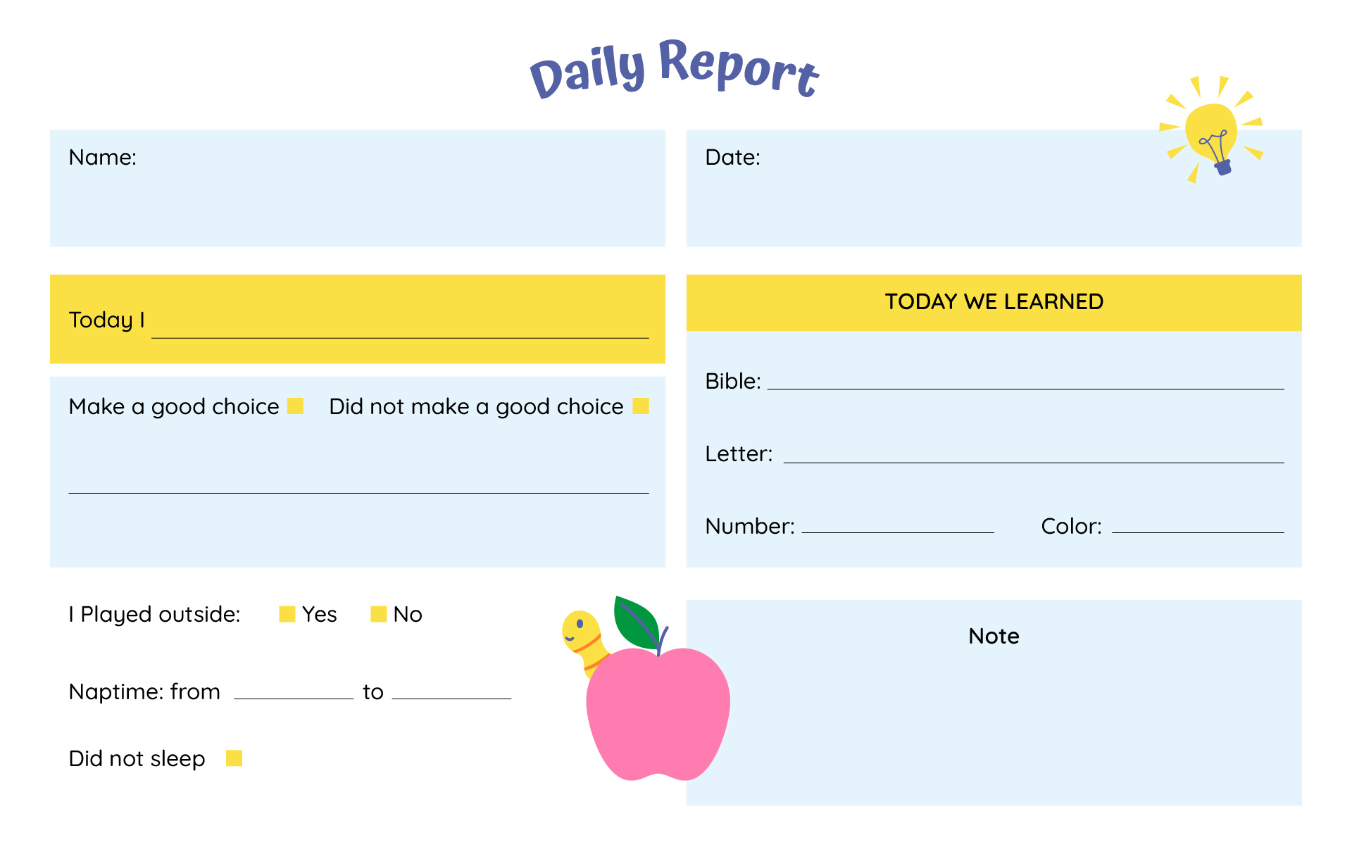 Preschool Daily Activity Report Sheets Preschool Daily Activity Report Sheets