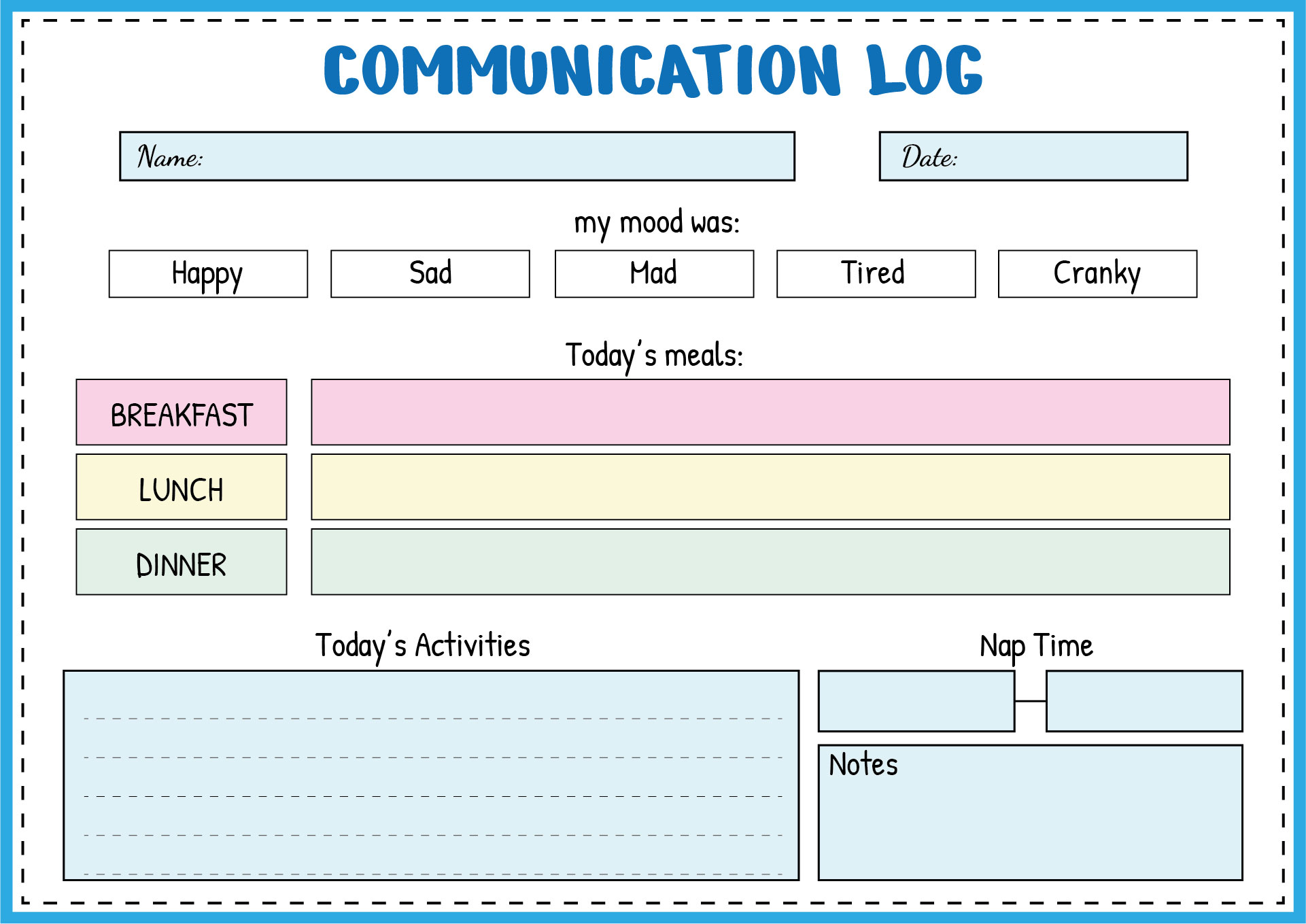 Preschool Daily Communication Sheet Printable Preschool Daily Communication Sheet Printable