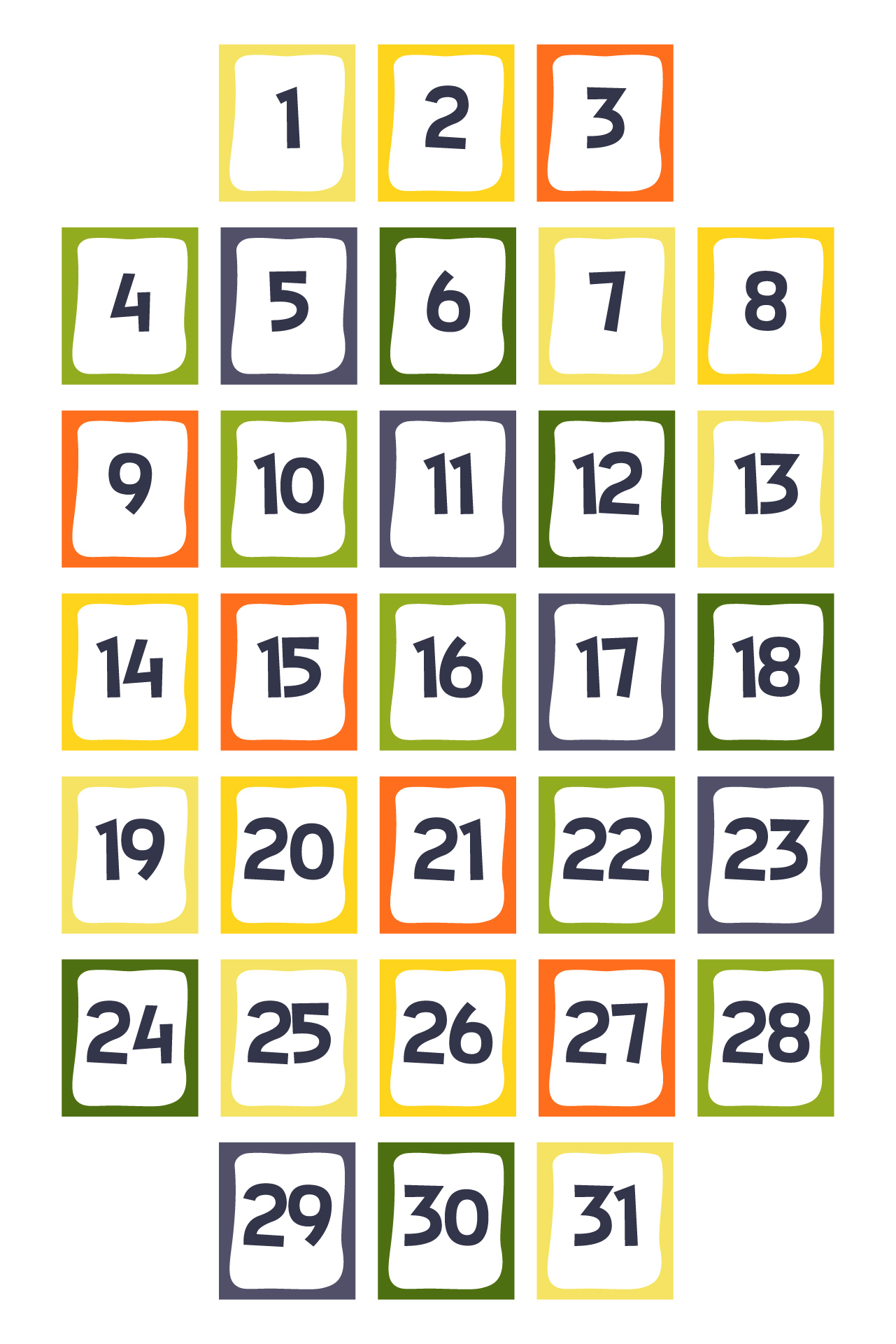 Preschool Monthly Calendar Number Cards 1-31