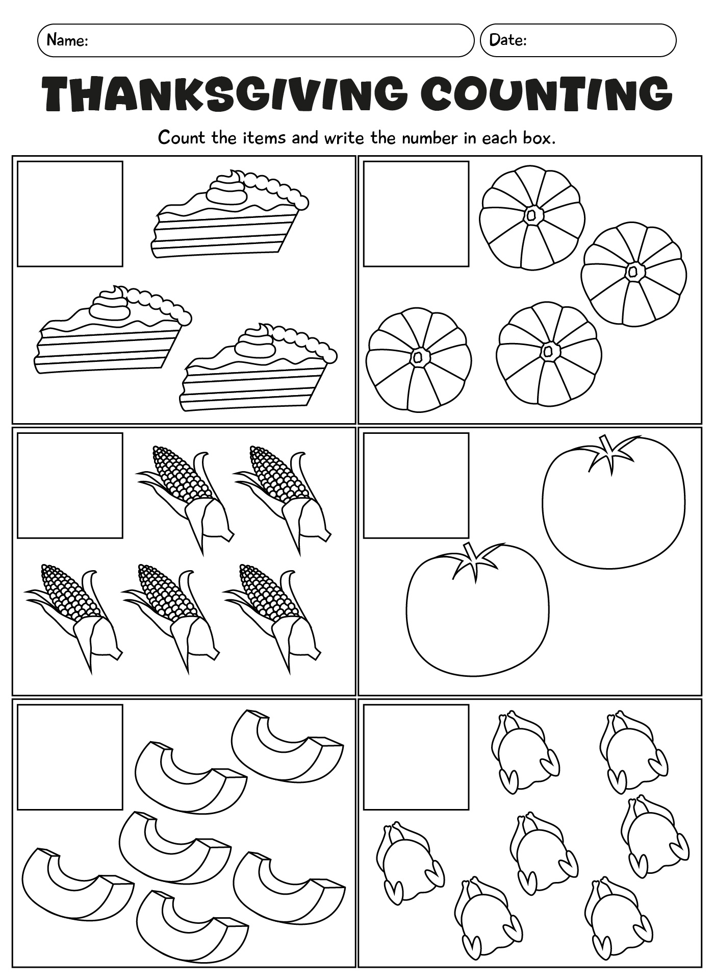 Preschool Thanksgiving Food Counting Worksheets Preschool Thanksgiving Food Counting Worksheets