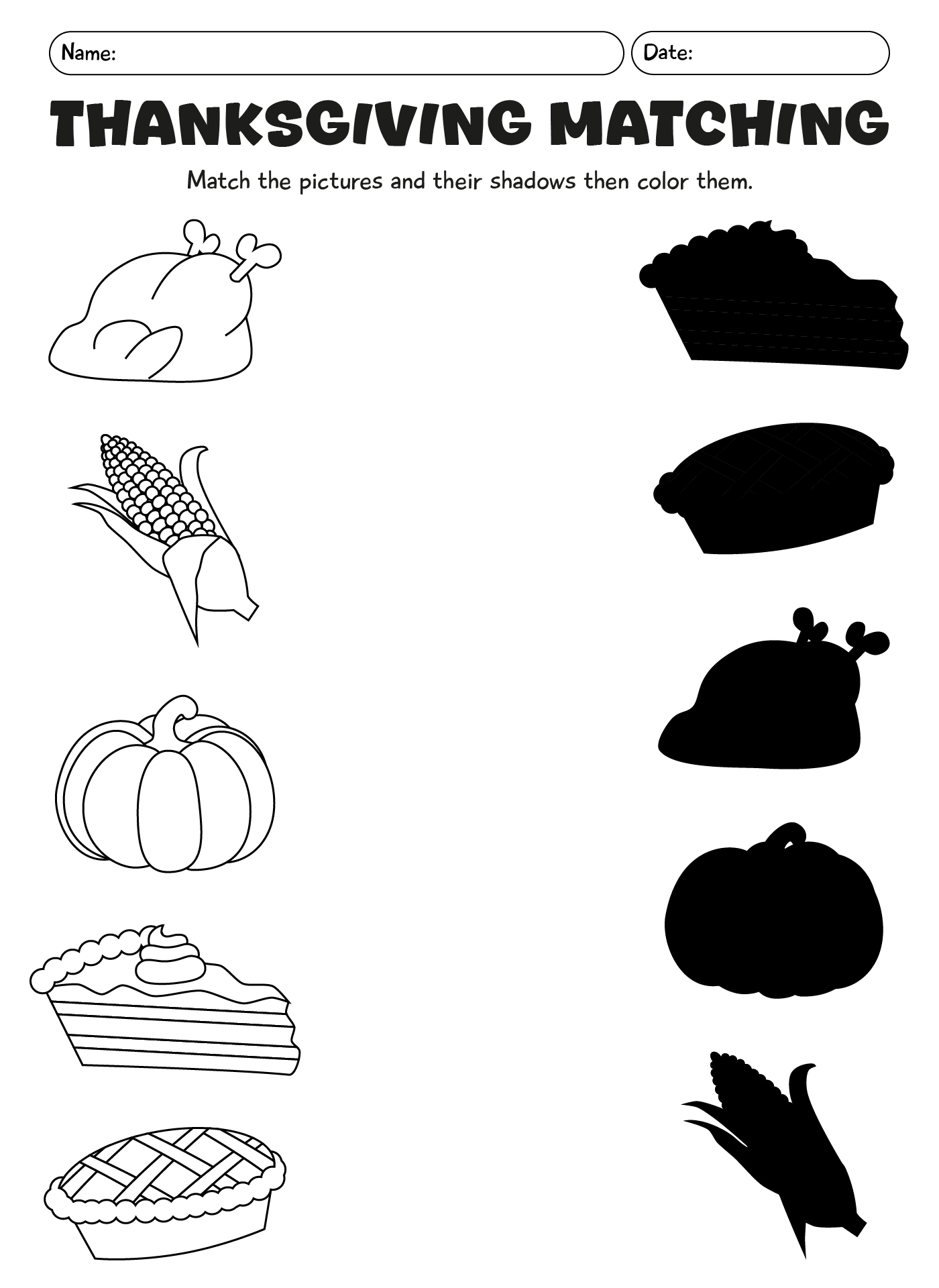 Preschool Thanksgiving Food Matching Games Preschool Thanksgiving Food Matching Games