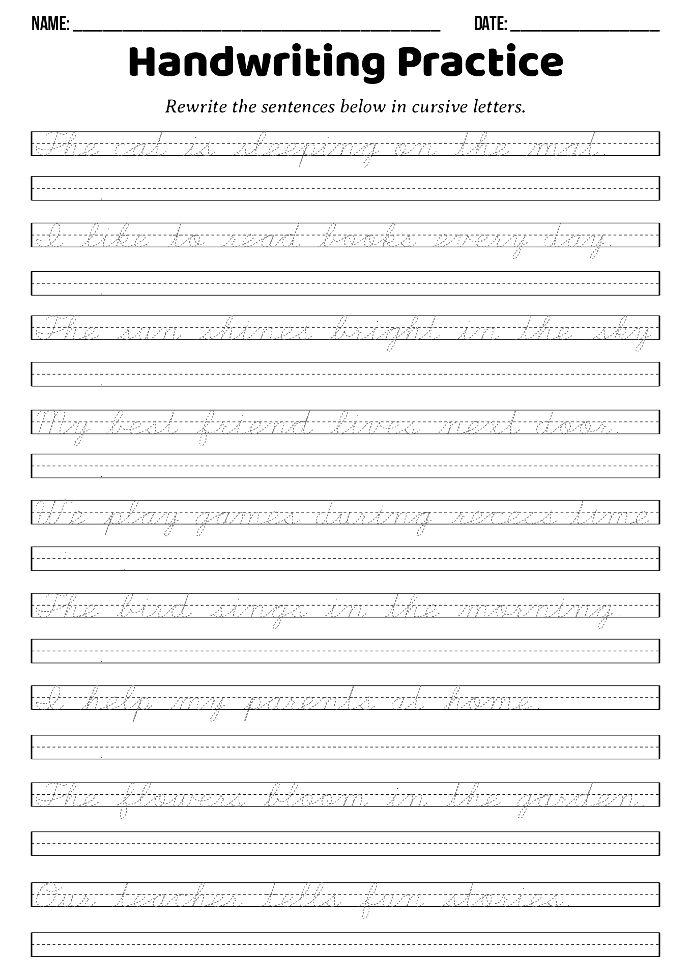 Primary School Handwriting Exercise Sheets