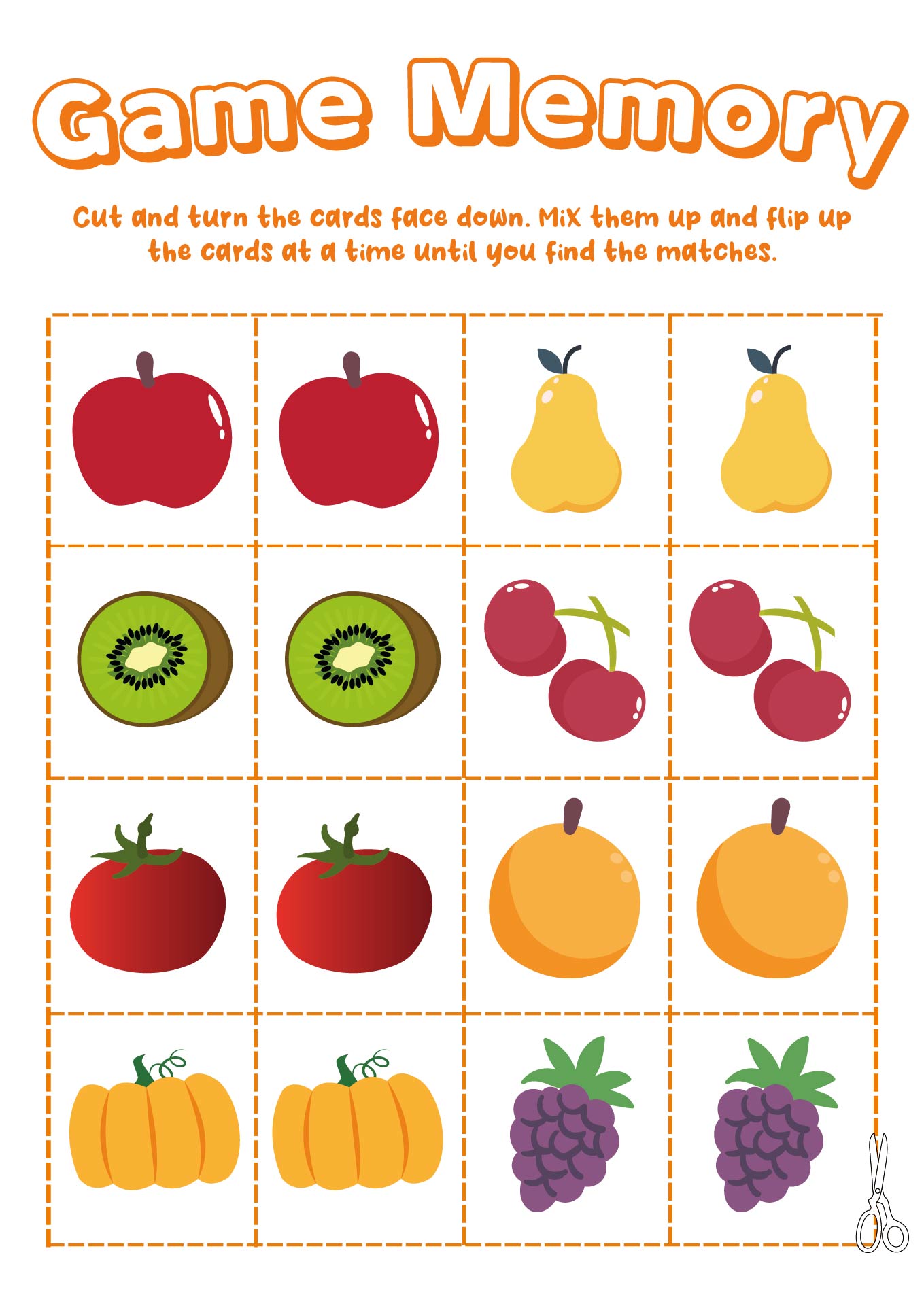 Printable Autumn Fruit Matching Game for Kids