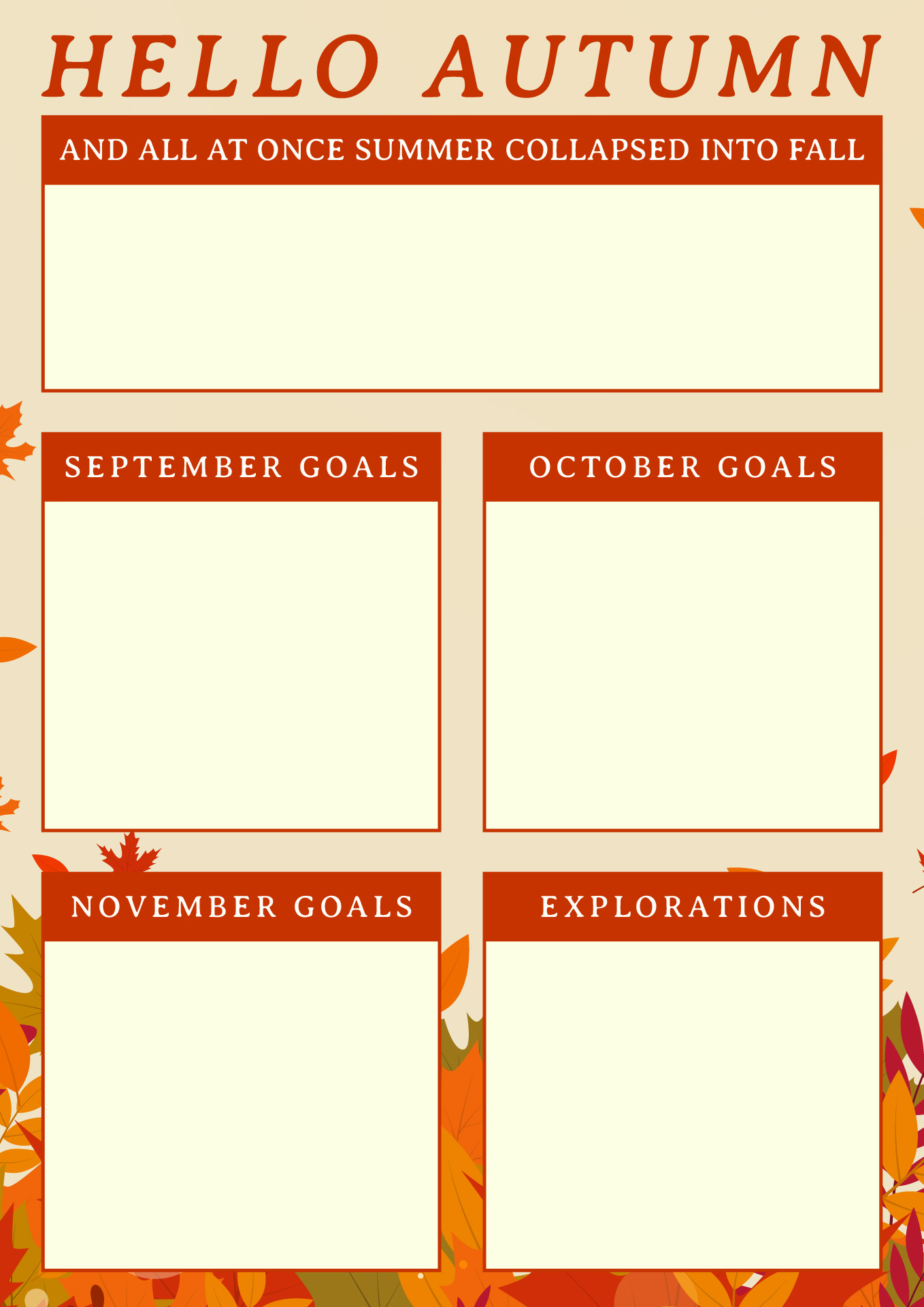 Printable Autumn Goals Worksheet Printable Autumn Goals Worksheet