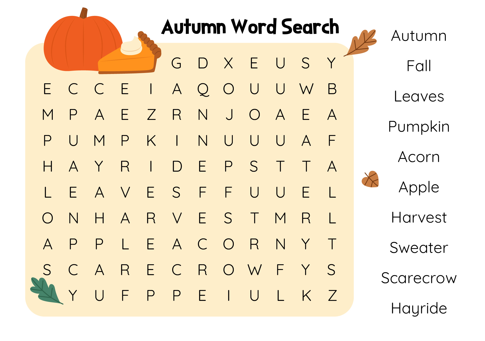 Printable Autumn Word Search Challenges