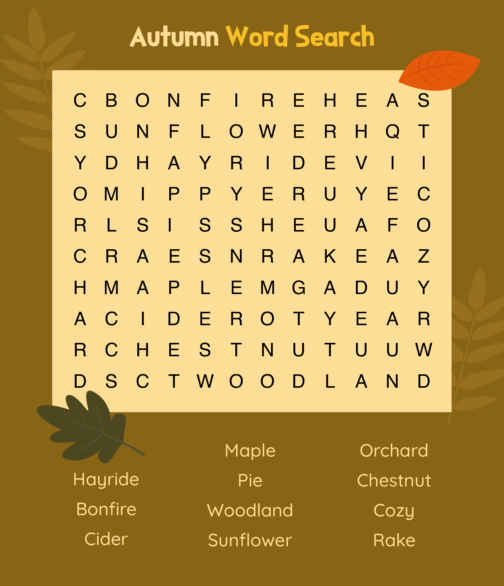 Printable Autumn Word Search Puzzles Printable Autumn Word Search Puzzles
