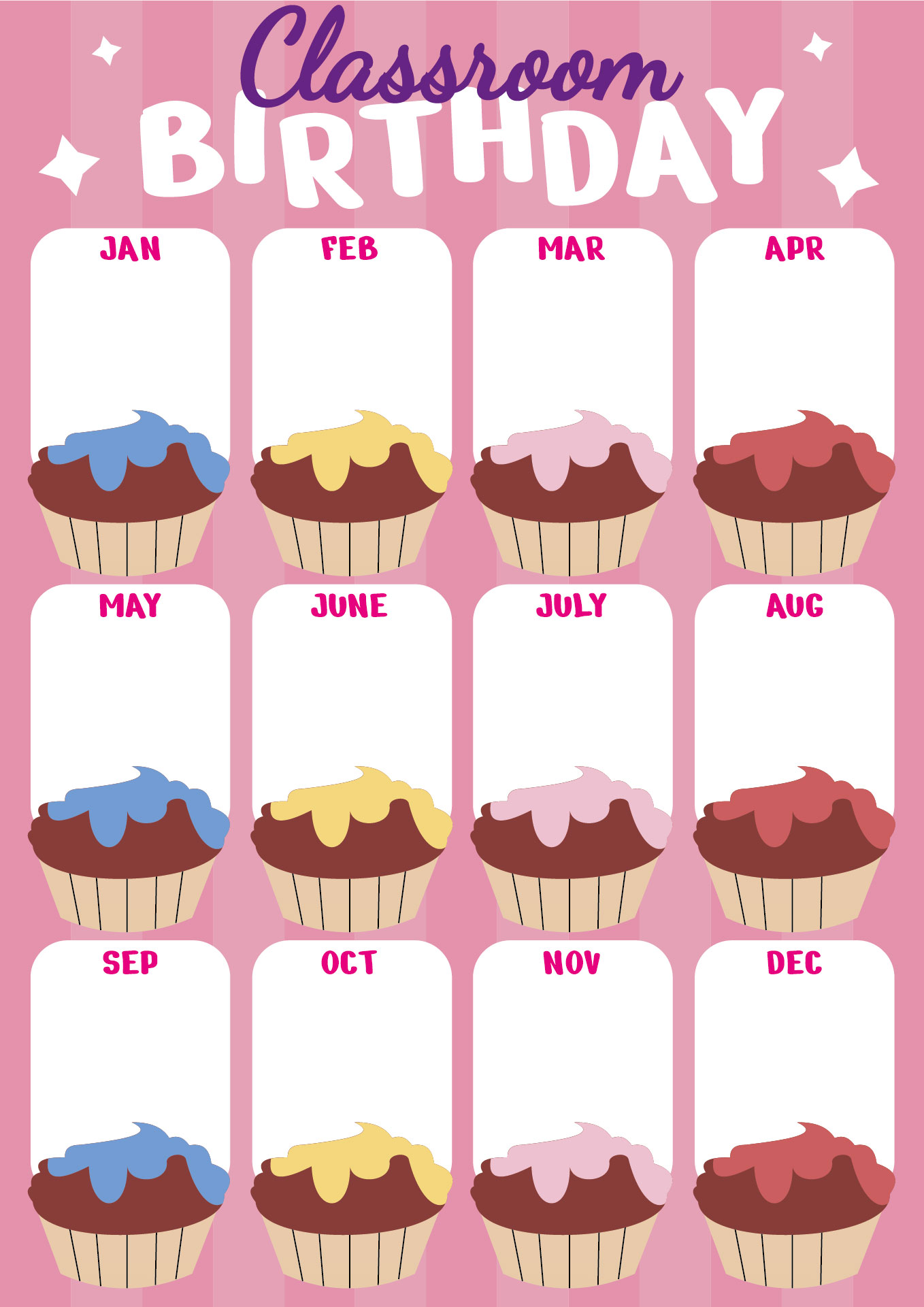 Printable Birthday Cupcake Calendar Decorations for School Printable Birthday Cupcake Calendar Decorations for School