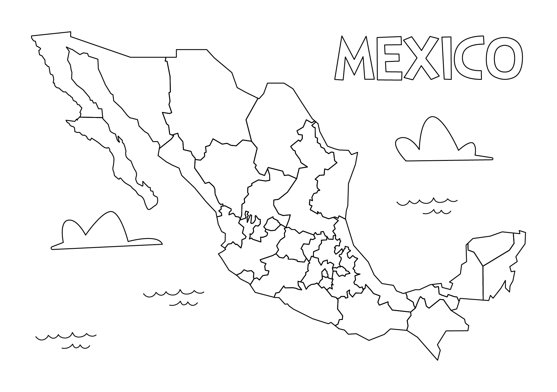 Printable Blank Map of Mexico for Coloring