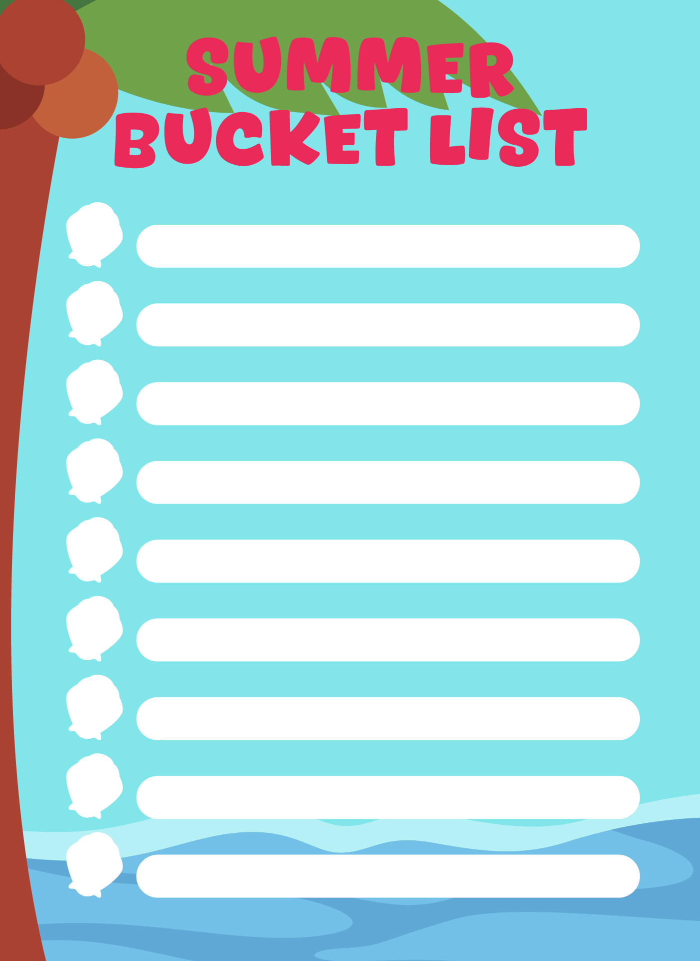 Printable Blank Summer Bucket List for Families