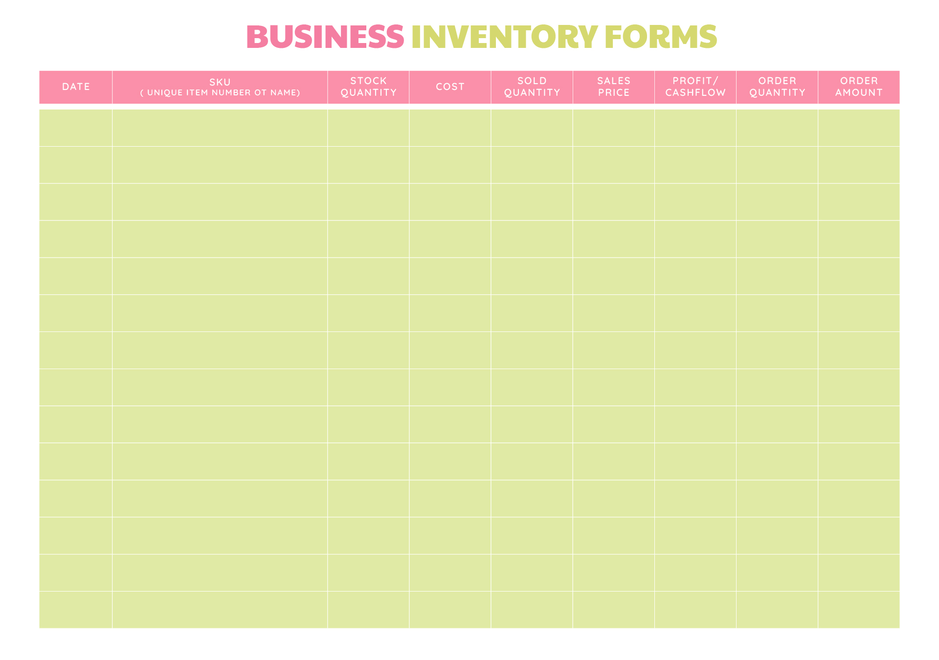 Printable Business Inventory Forms Printable Business Inventory Forms