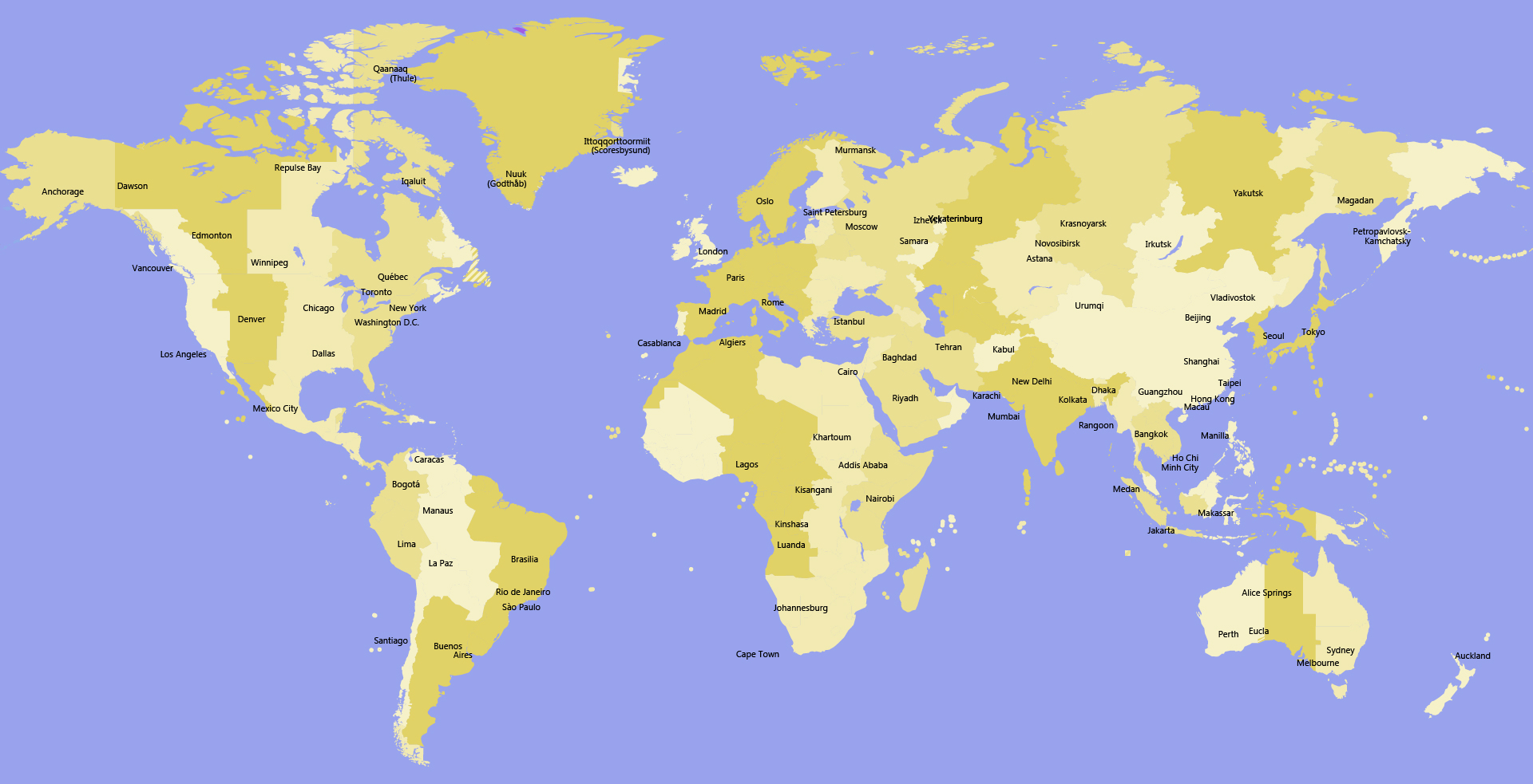 Printable Color World Map with Capitals