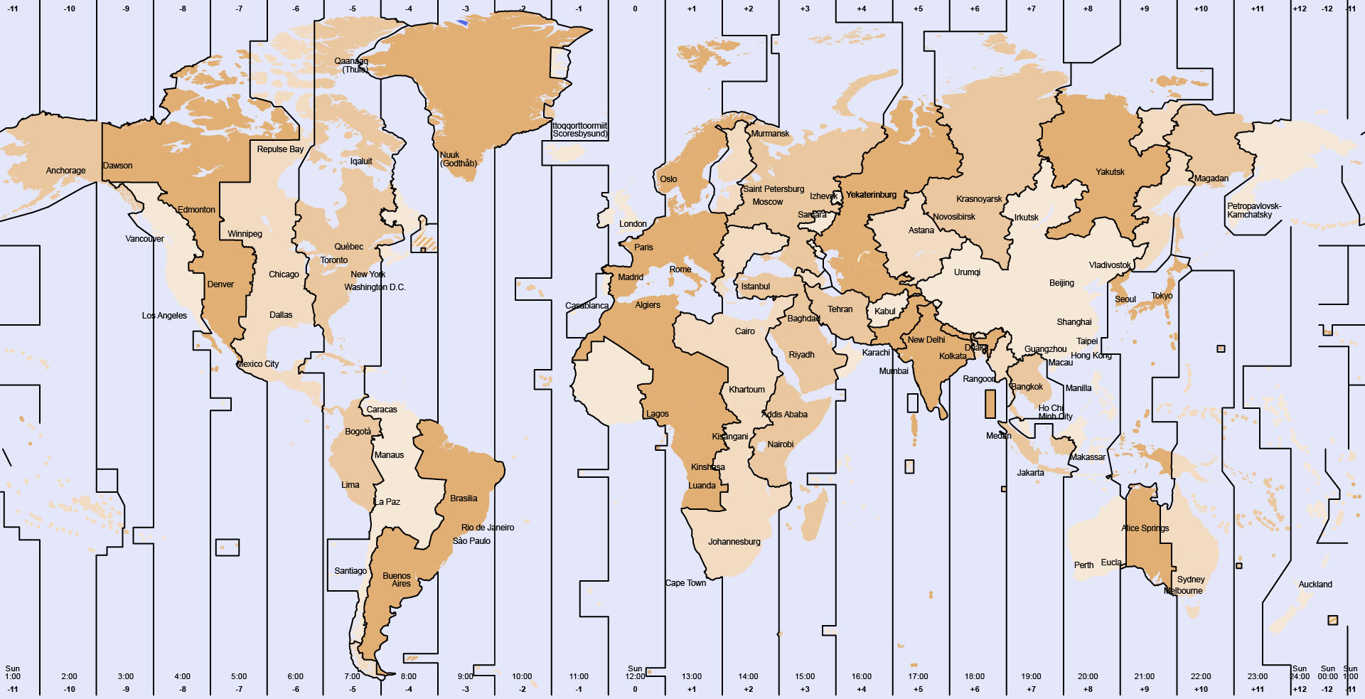 Printable Color World Time Zone Map