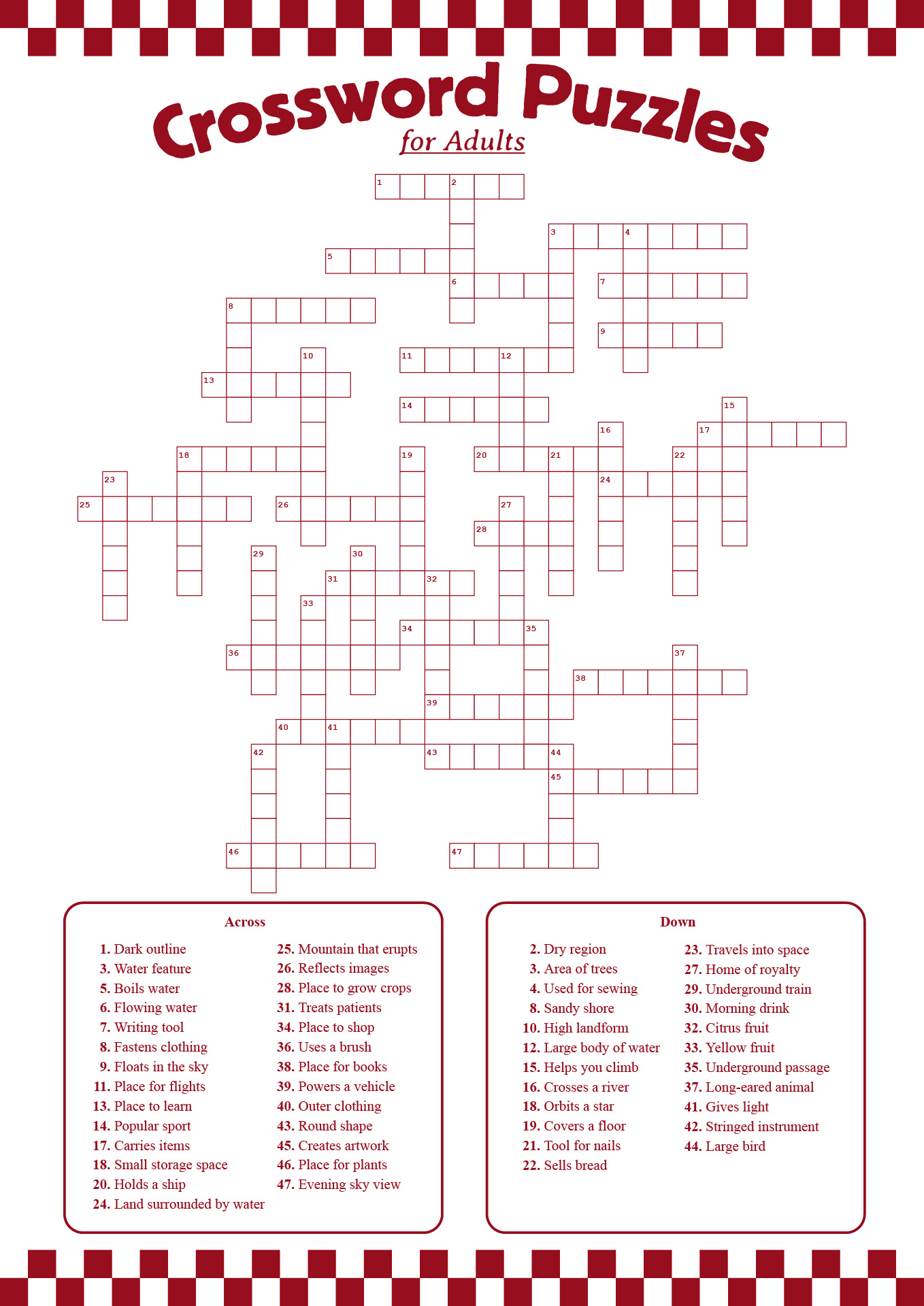 Printable Crossword Puzzles for Adults