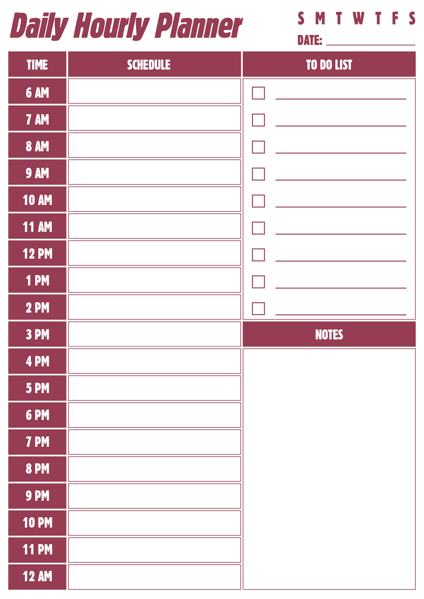 Printable Daily Hourly Planner Sheets Printable Daily Hourly Planner Sheets