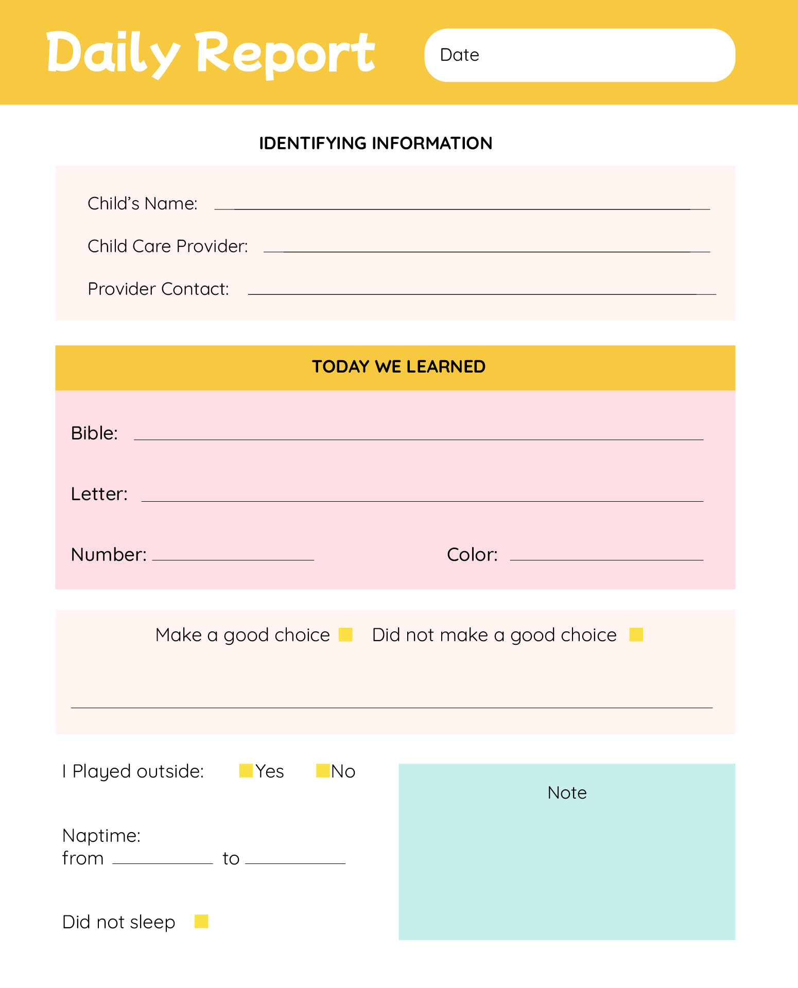 Printable Daily Sheets for Preschoolers Printable Daily Sheets for Preschoolers