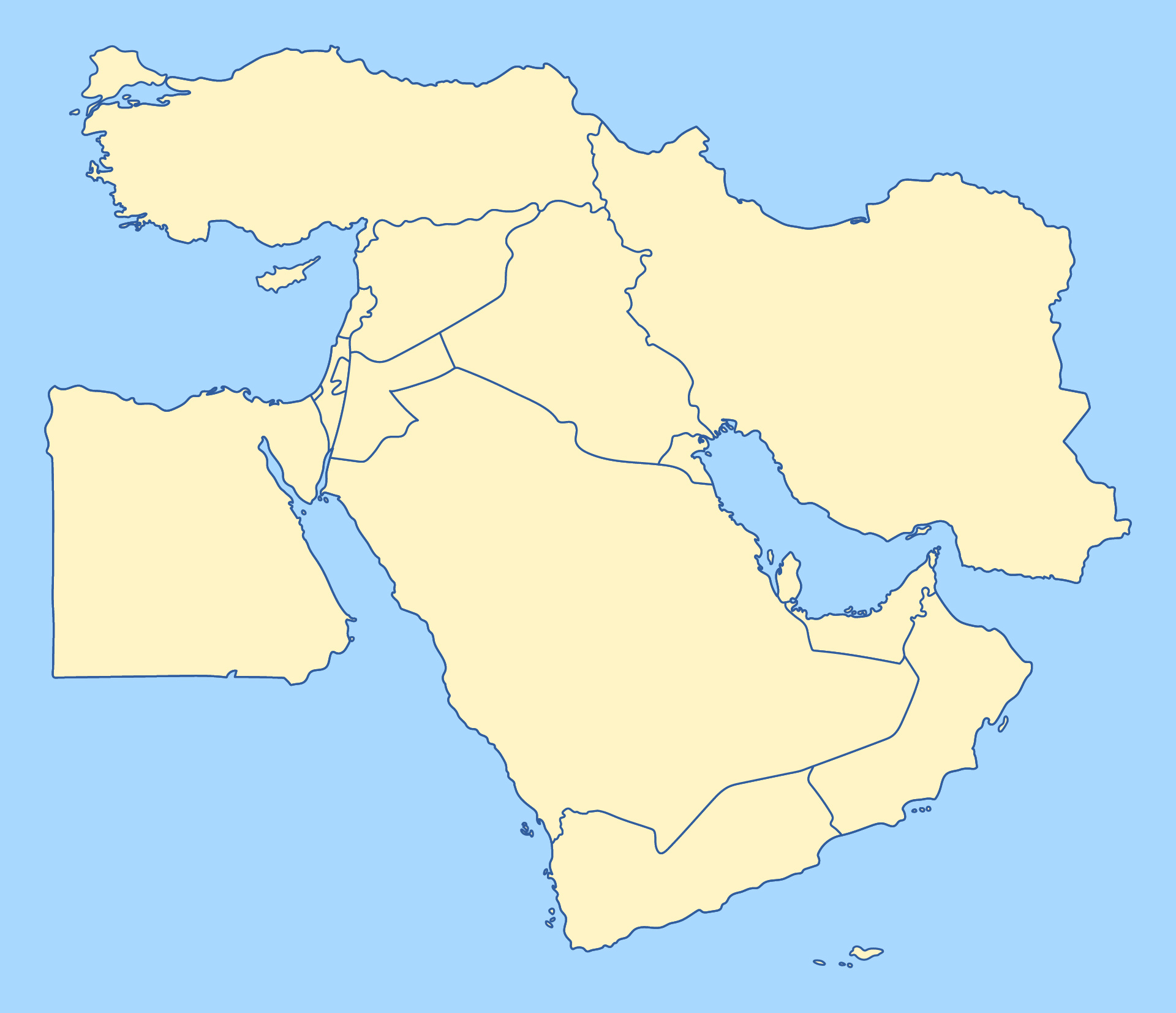 Printable Empty Map of Middle East for Geography