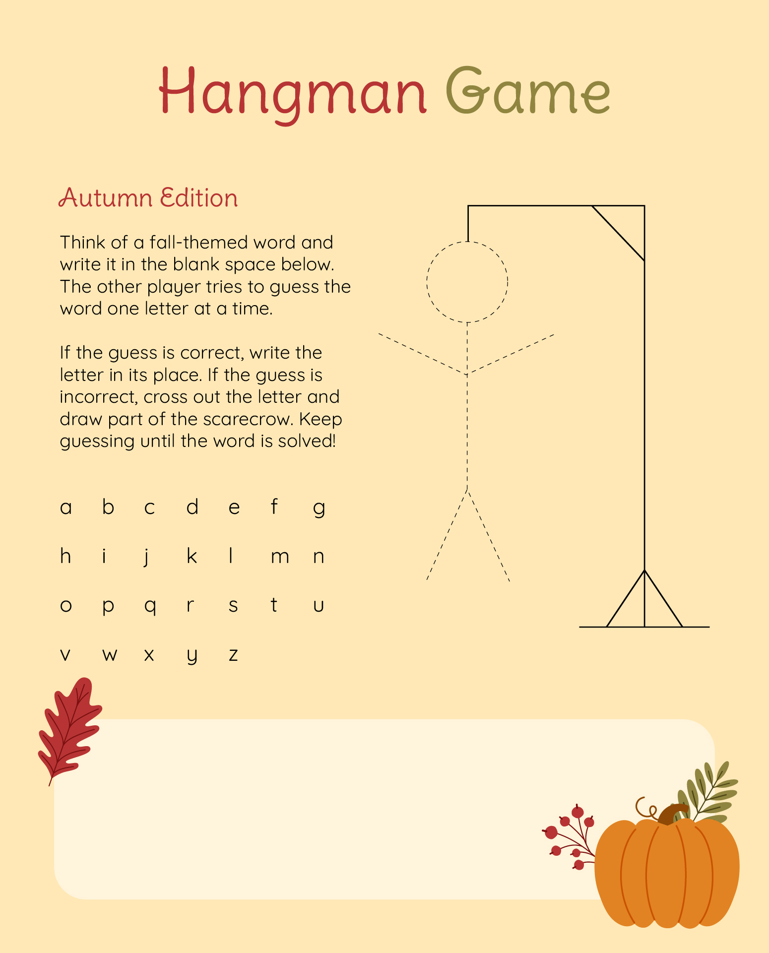 Printable Fall Themed Hangman Game Sheets