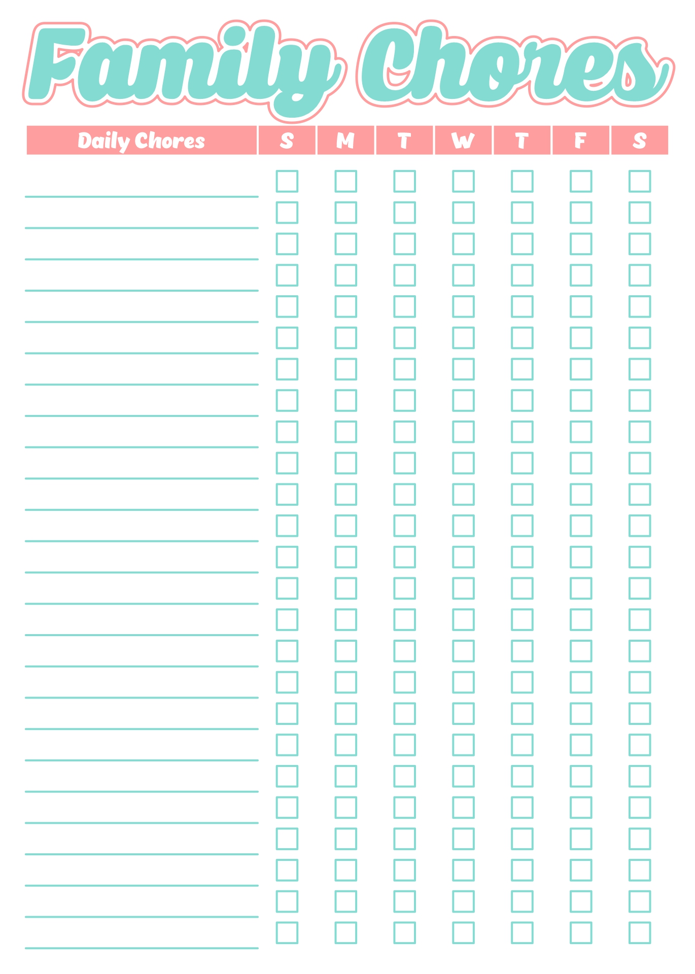 Printable Family Chore Chart