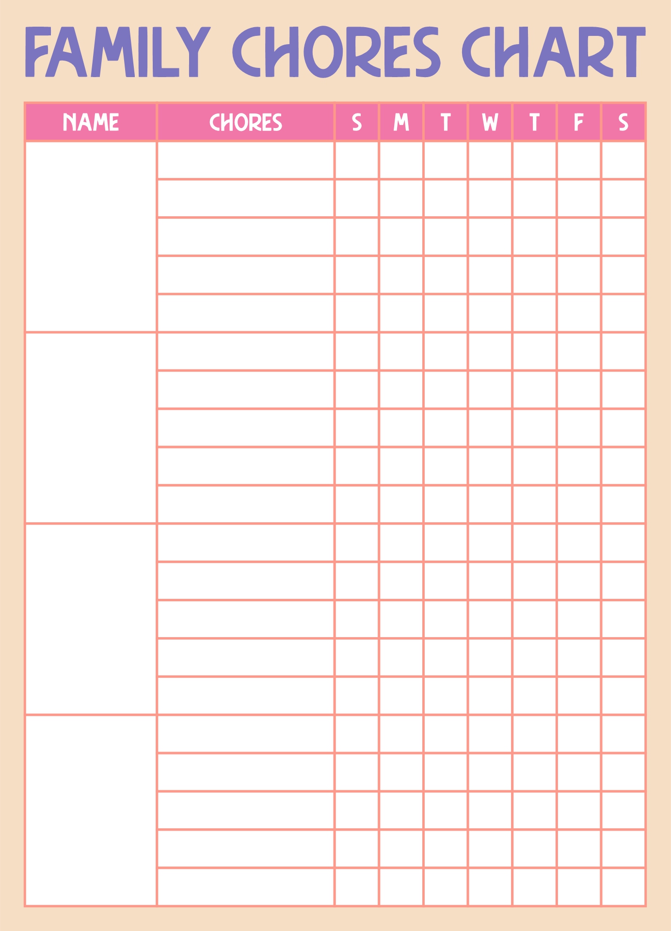 Printable Family Chore Chart Printable Family Chore Chart