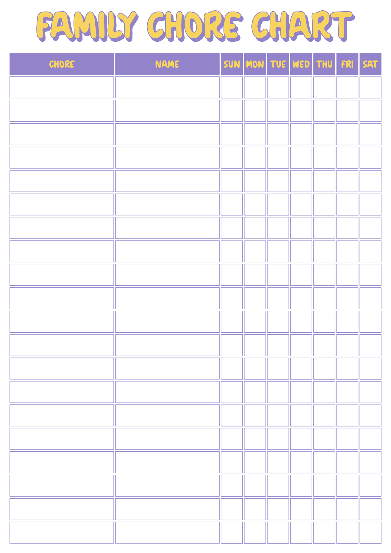 Printable Family Weekly Chore Chart Printable Family Weekly Chore Chart