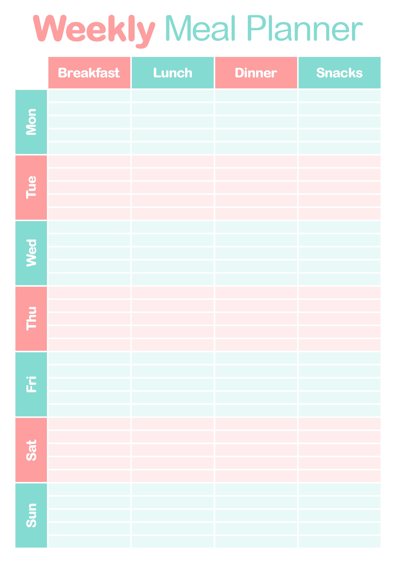 Printable Family Weekly Meal Planner