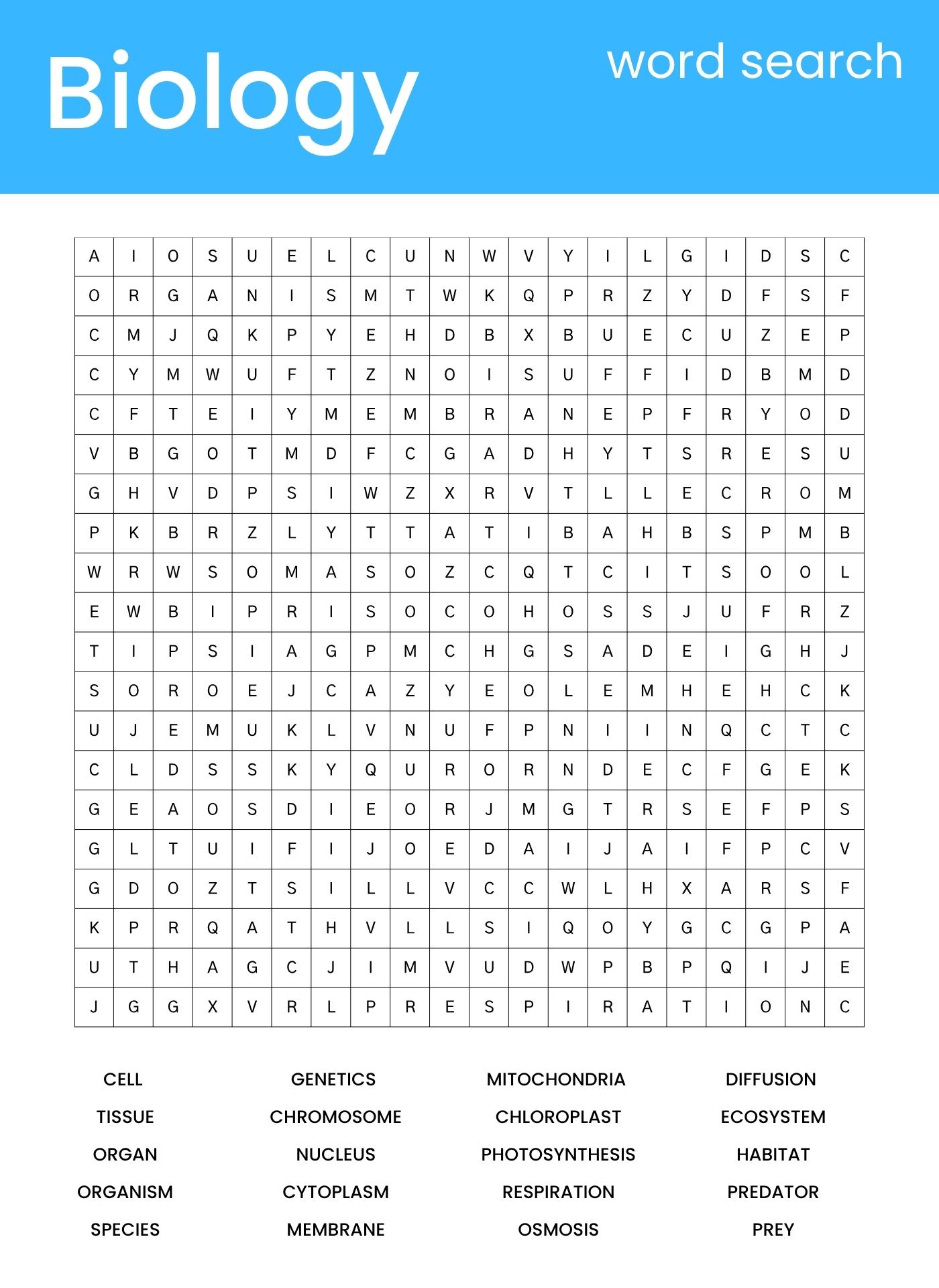 Printable High School Biology Word Searches Printable High School Biology Word Searches