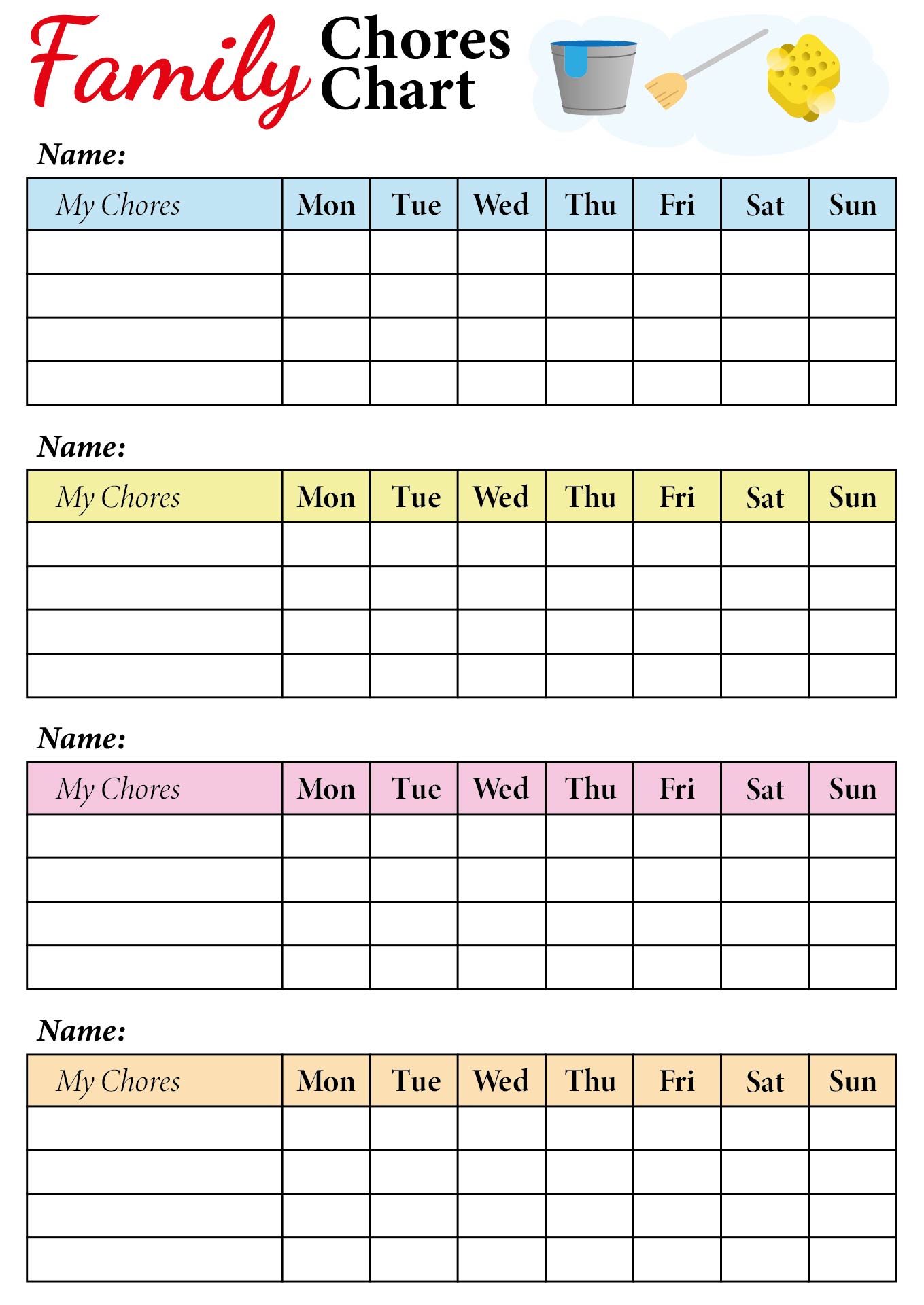 Printable Large Family Chore Chart for Multiple Kids