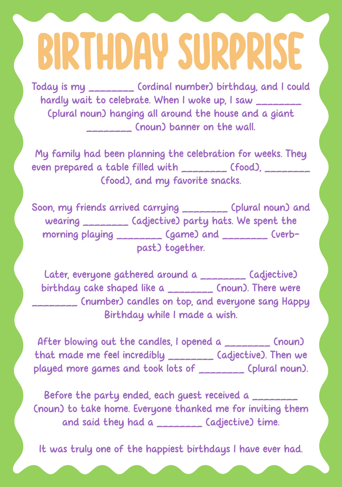 Printable Mad Libs for Kids Birthday Fun