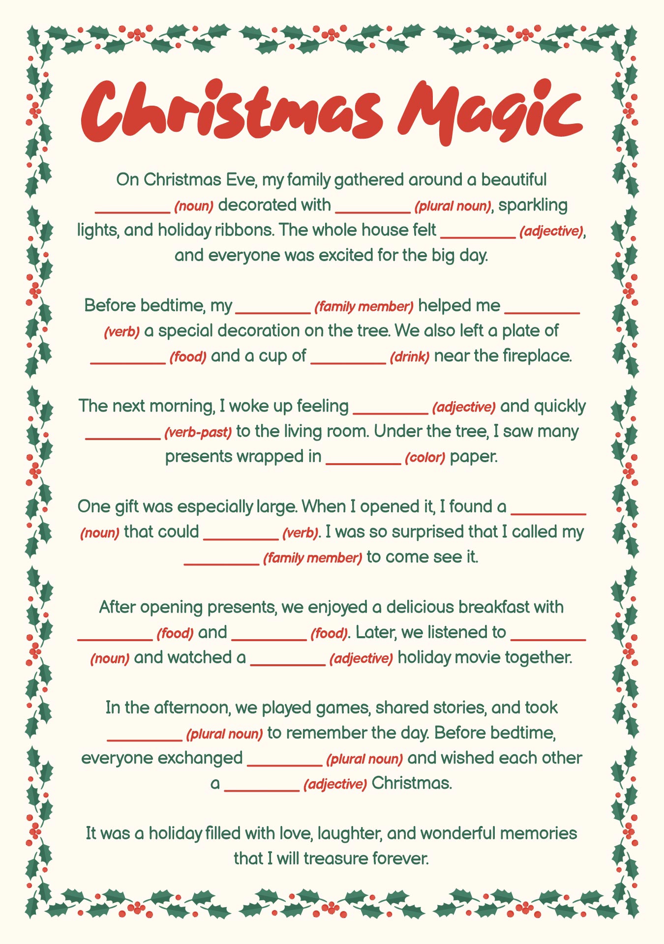 Printable Mad Libs Kids Christmas Edition