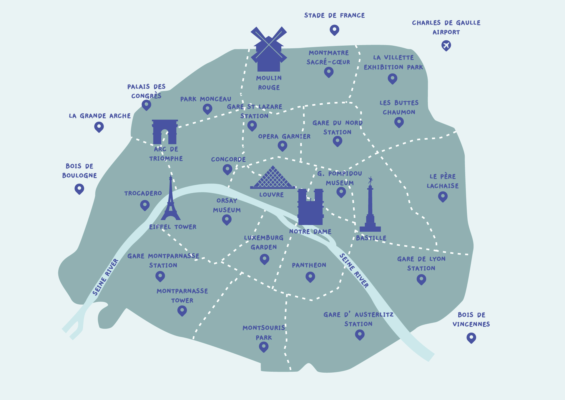 Printable Map of Paris Tourist Attractions