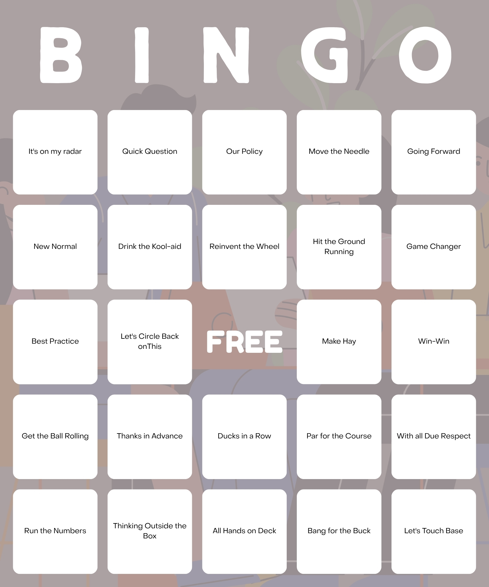 Printable Office Team Bingo Game
