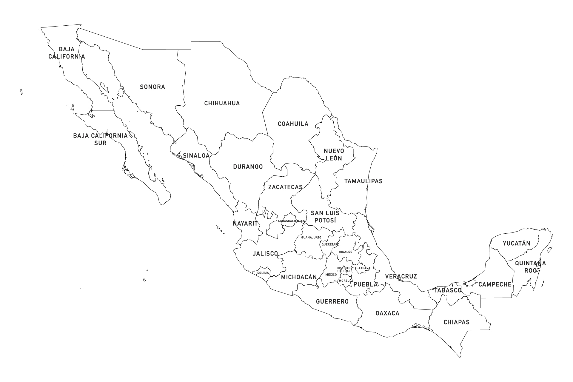 Printable Outline Map of Mexico