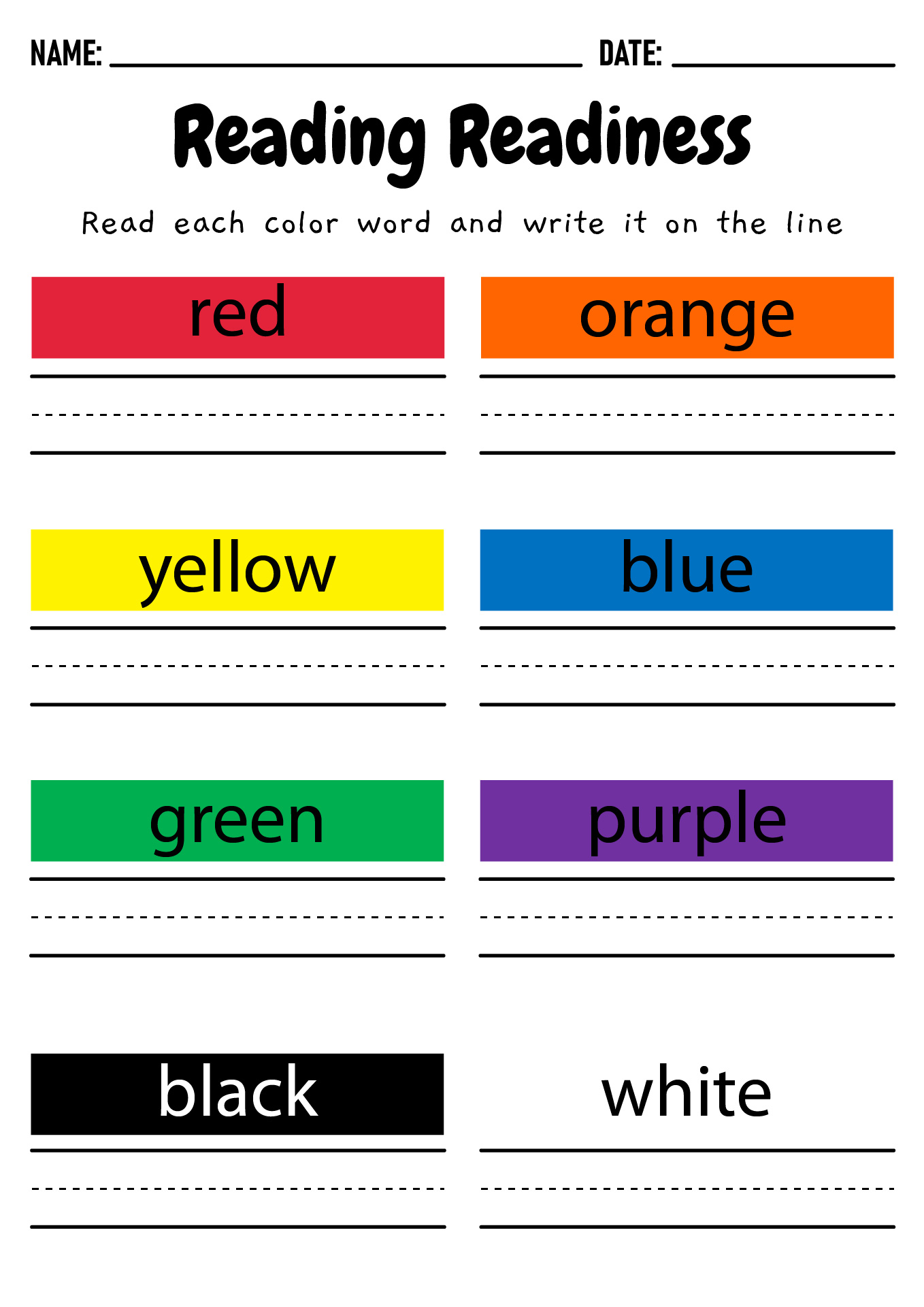 Printable Preschool Reading Readiness Skills Sheet