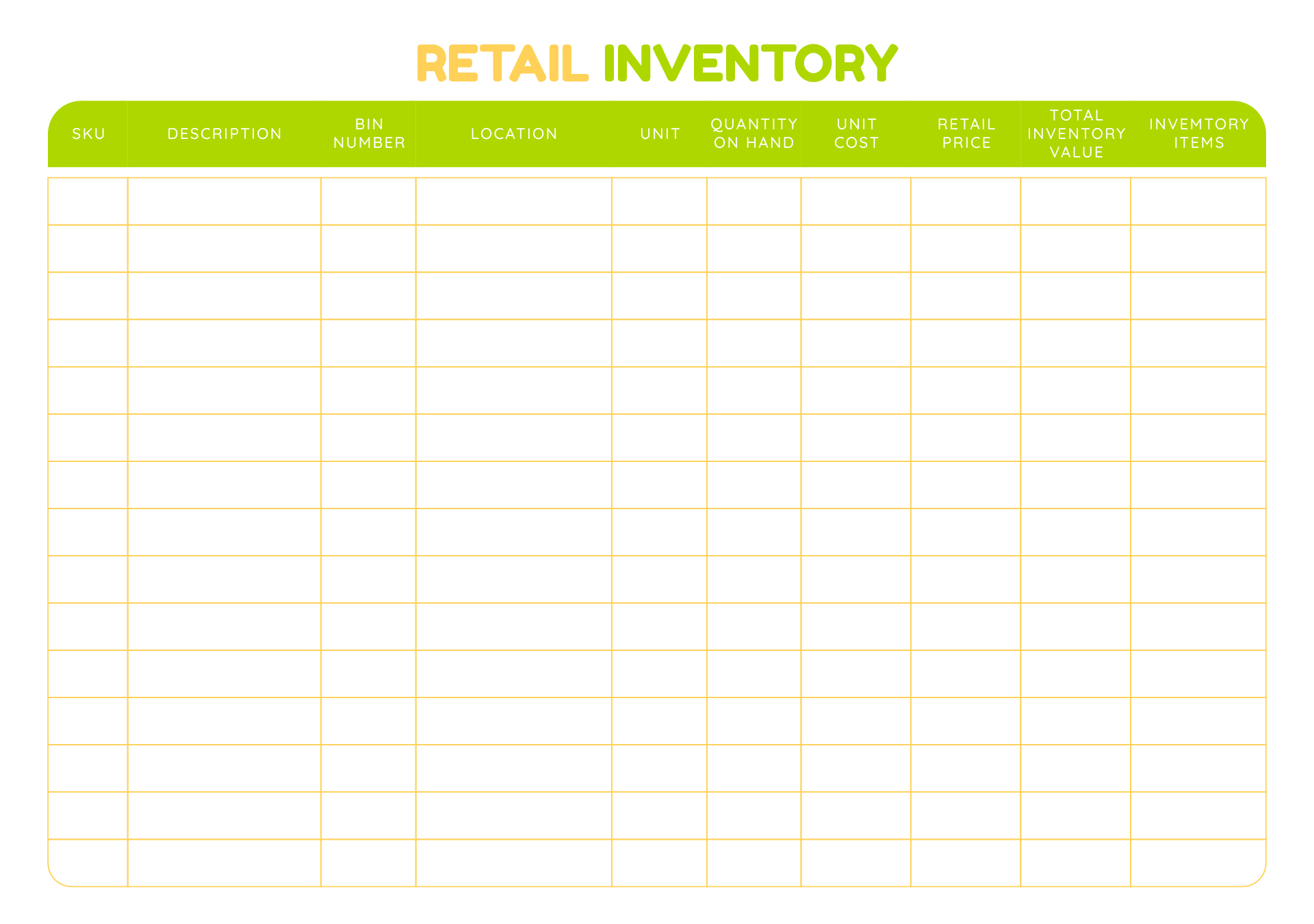 Printable Retail Inventory Templates Printable Retail Inventory Templates