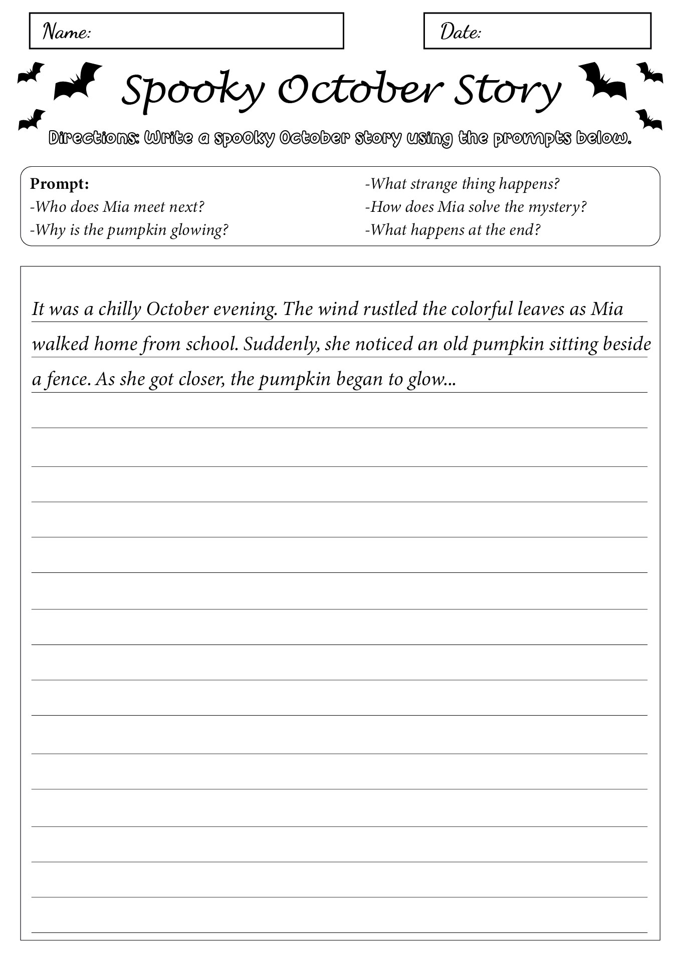 Printable Spooky October Story Writing Worksheets