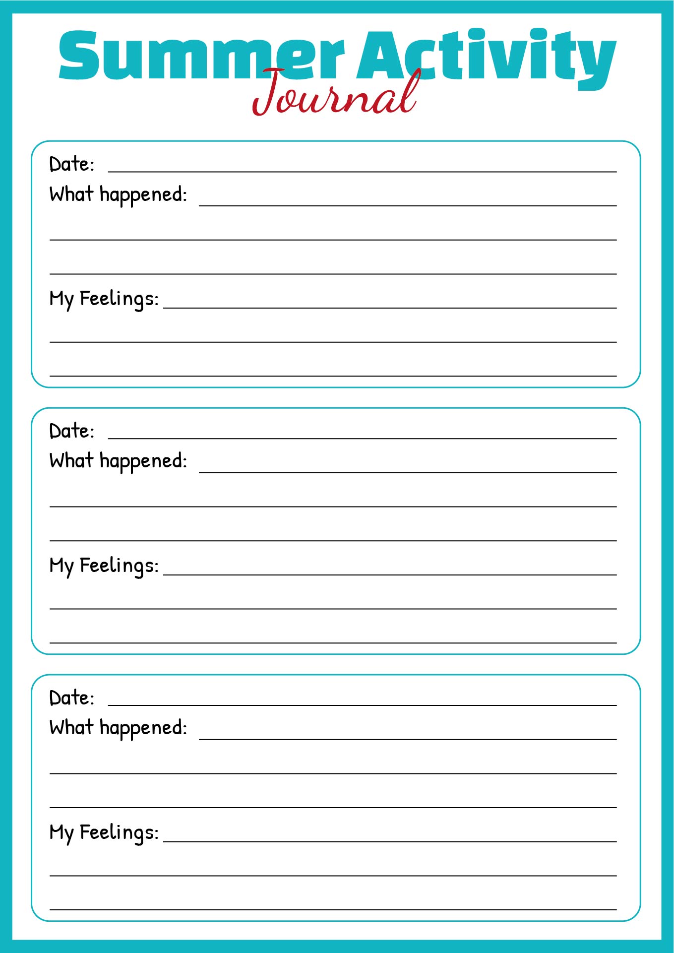 Printable Summer Activity Journal