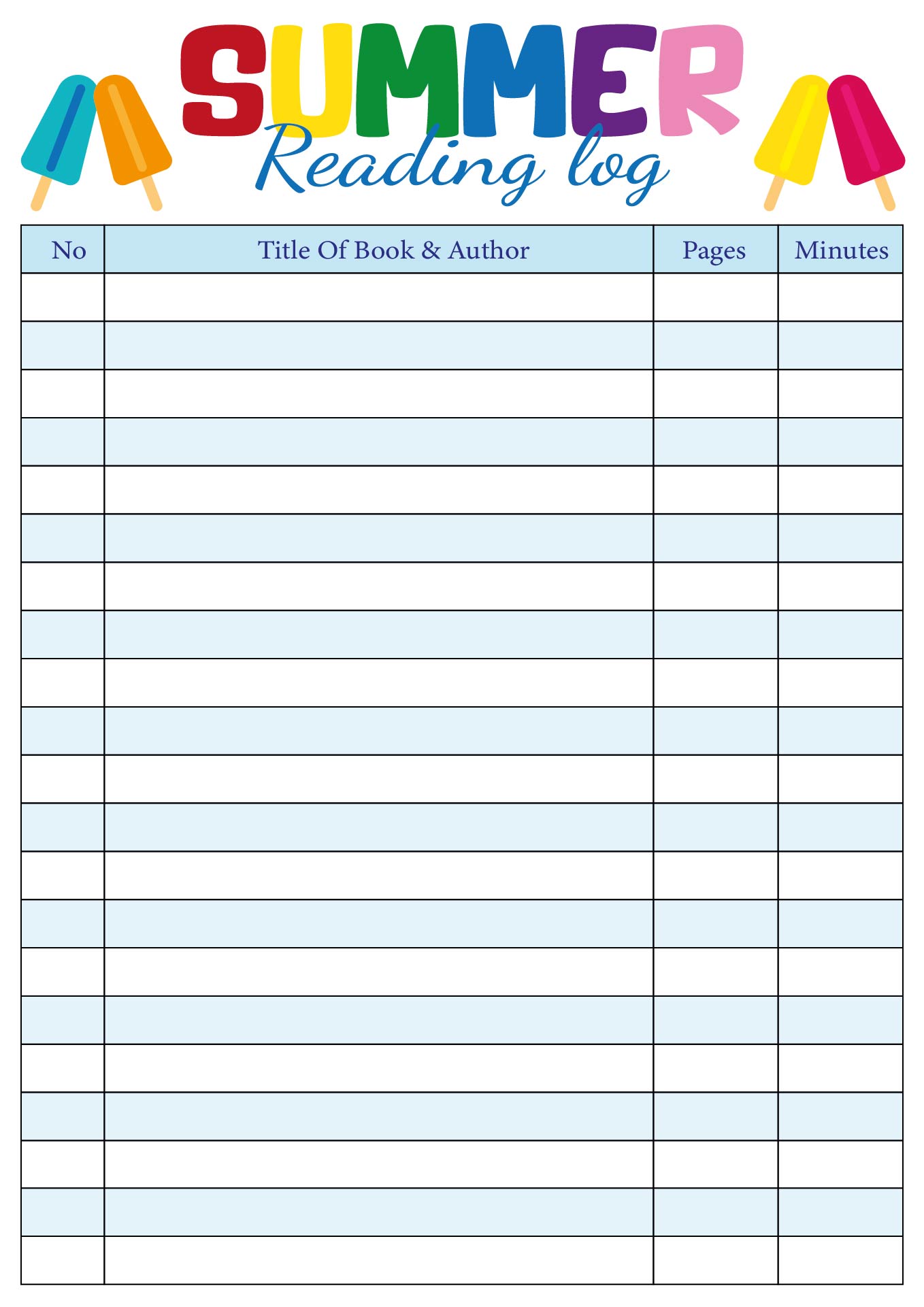 Printable Summer Reading Logs