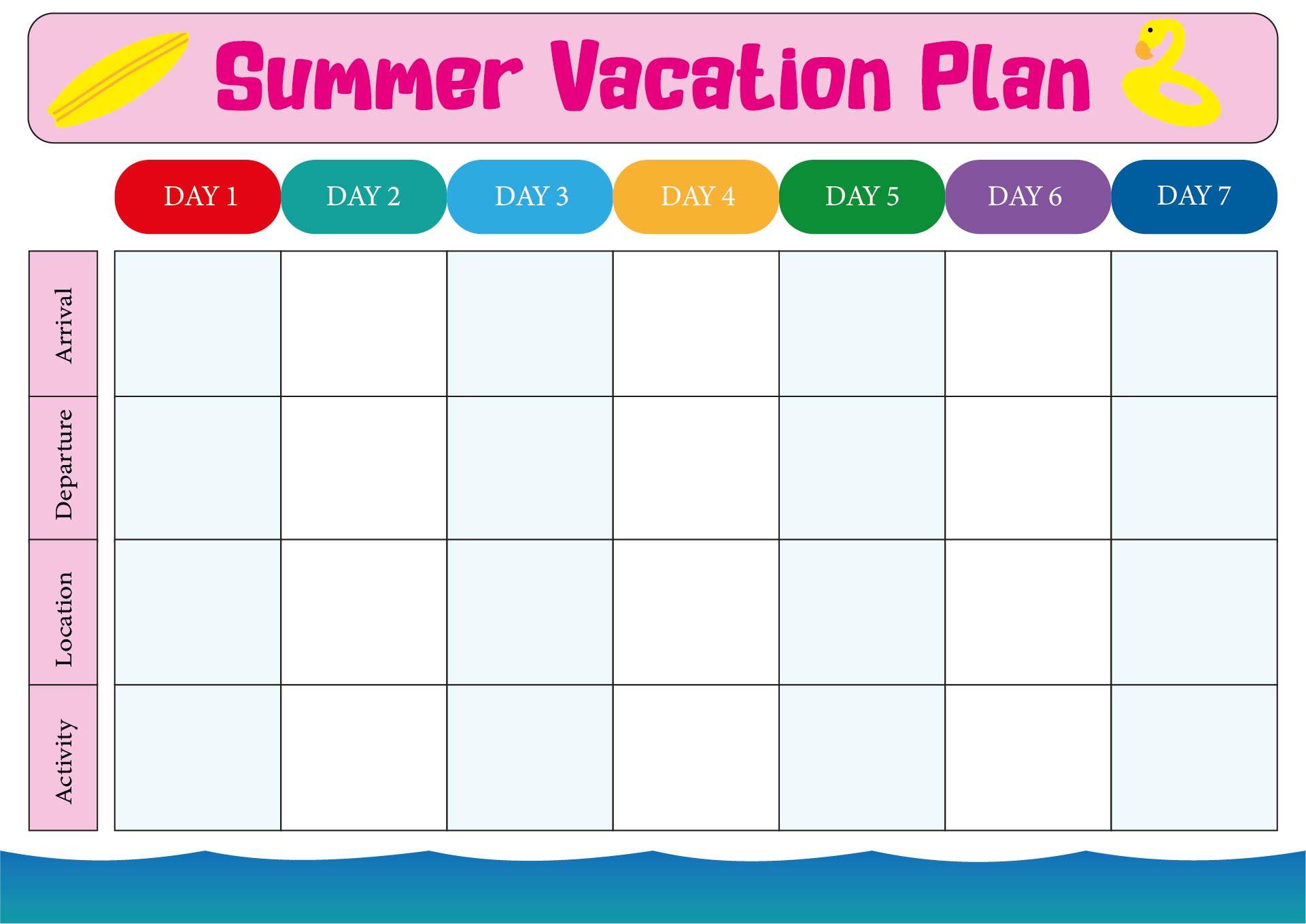 Printable Summer Vacation Planner