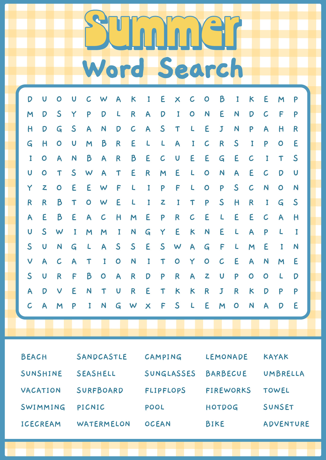 Printable Summer Word Searches