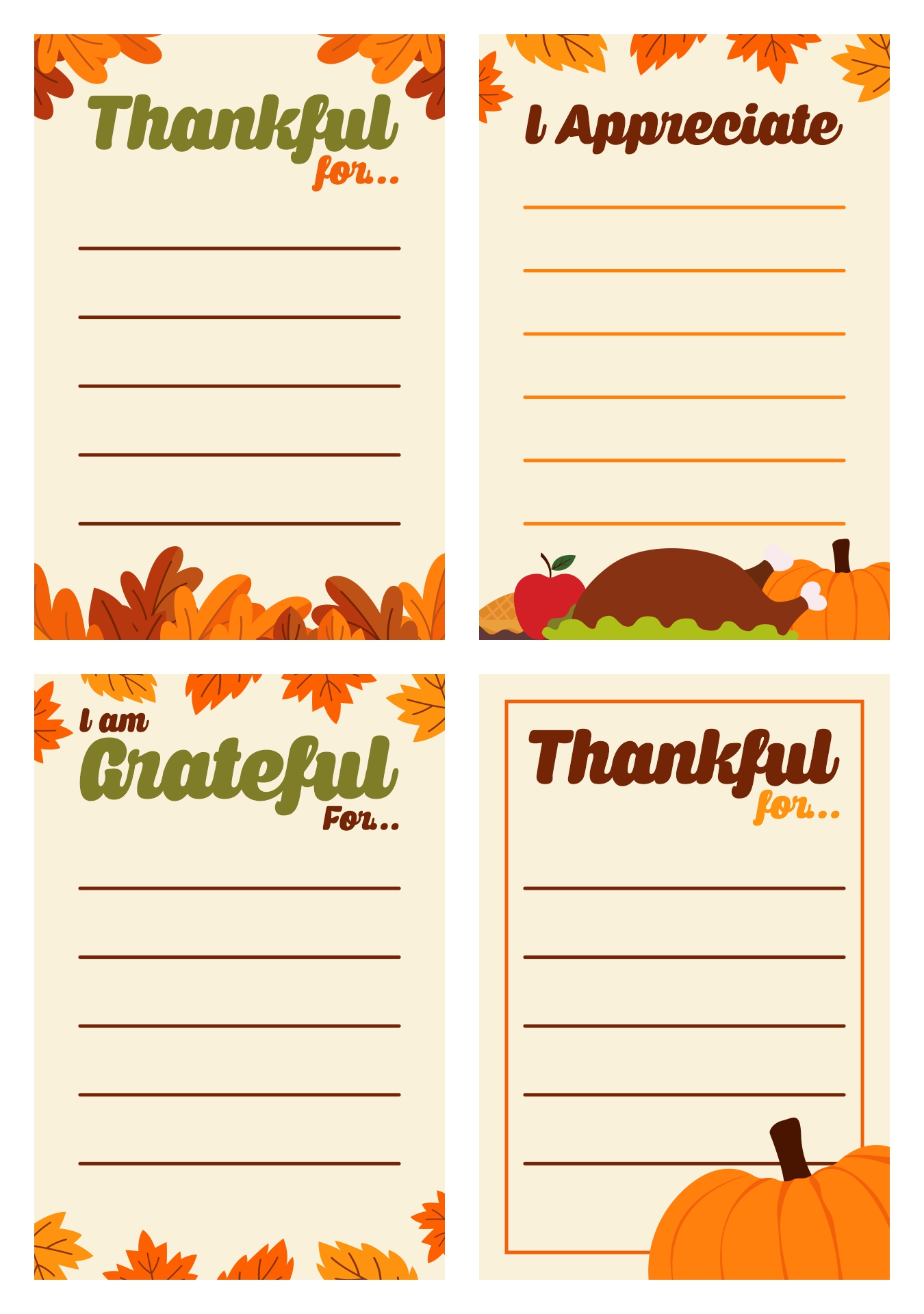 Printable Thanksgiving Gratitude Cards Printable Thanksgiving Gratitude Cards