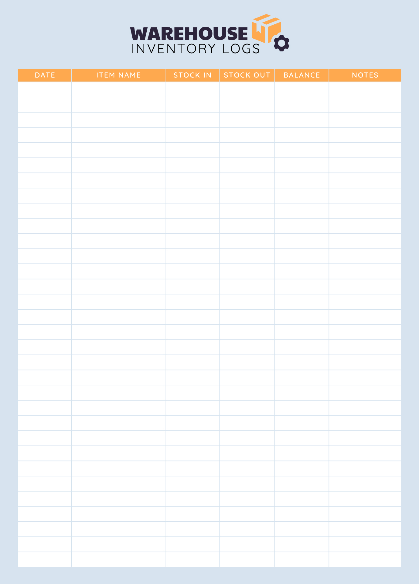 Printable Warehouse Inventory Logs Printable Warehouse Inventory Logs