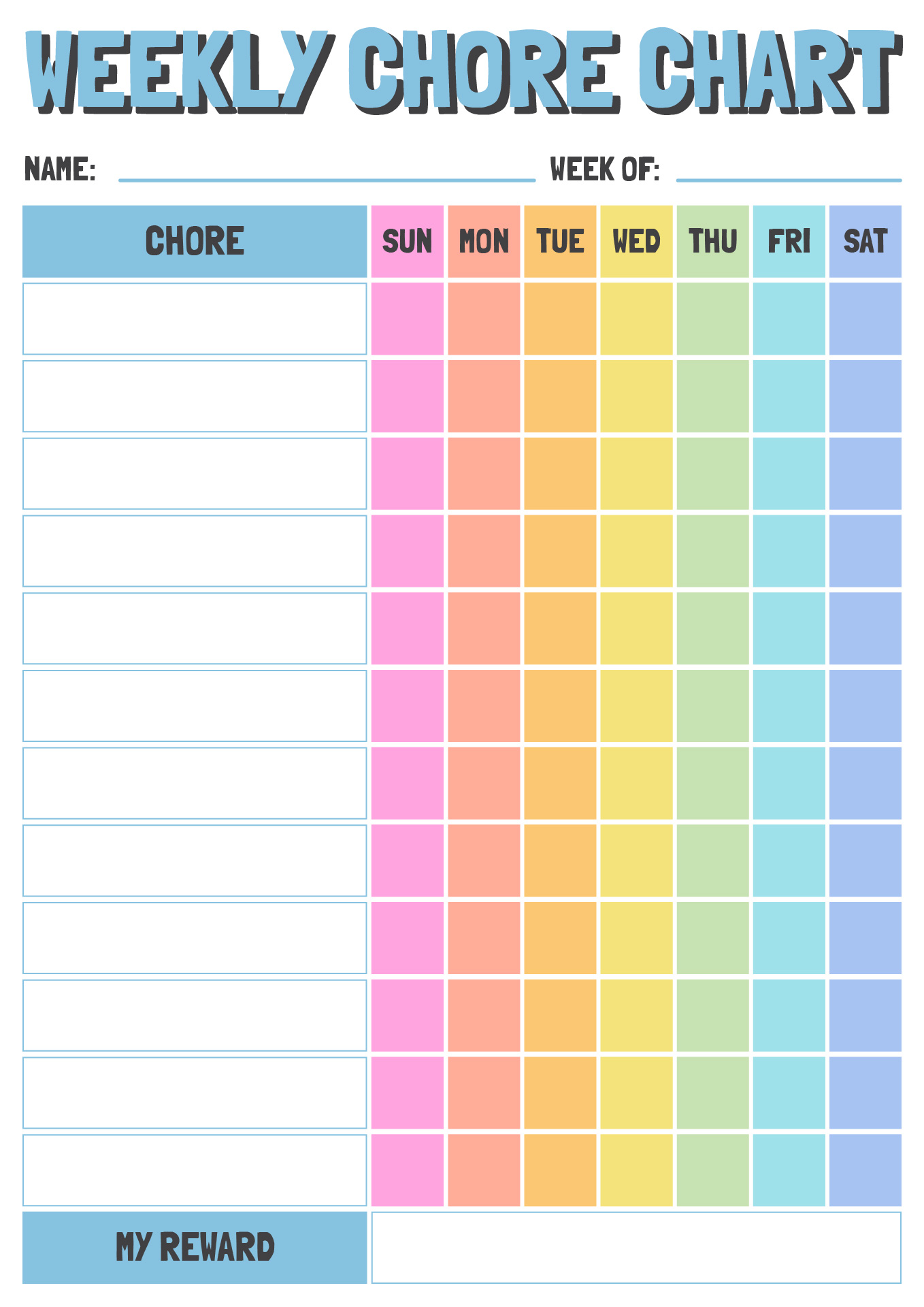 Printable Weekly Chore Chart for Kids Printable Weekly Chore Chart for Kids