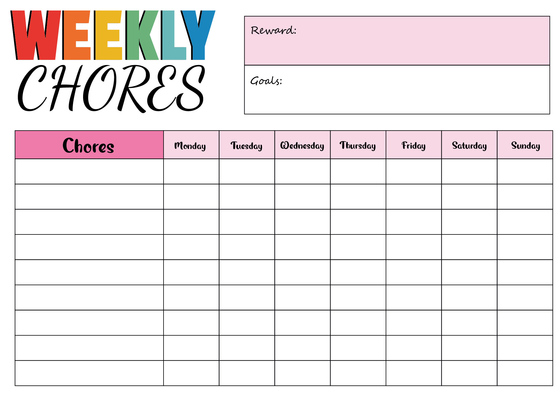 Printable Weekly Chore Chart for Kids