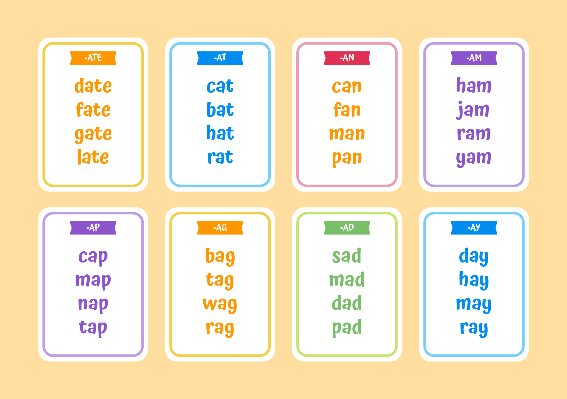 Printable Word Family Flashcards for Phonics Learning Printable Word Family Flashcards for Phonics Learning