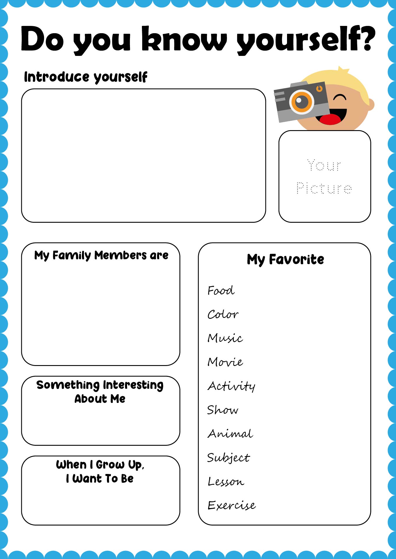 Self-Discovery Activities for Preschool Kids Worksheet