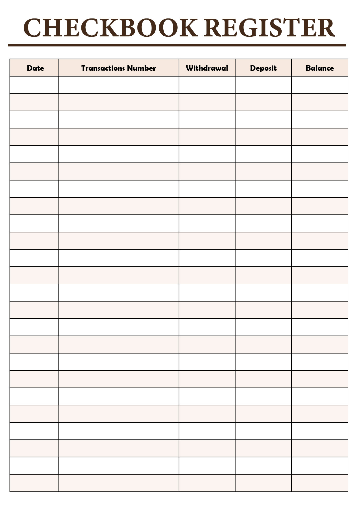 Simple Check Register Printable