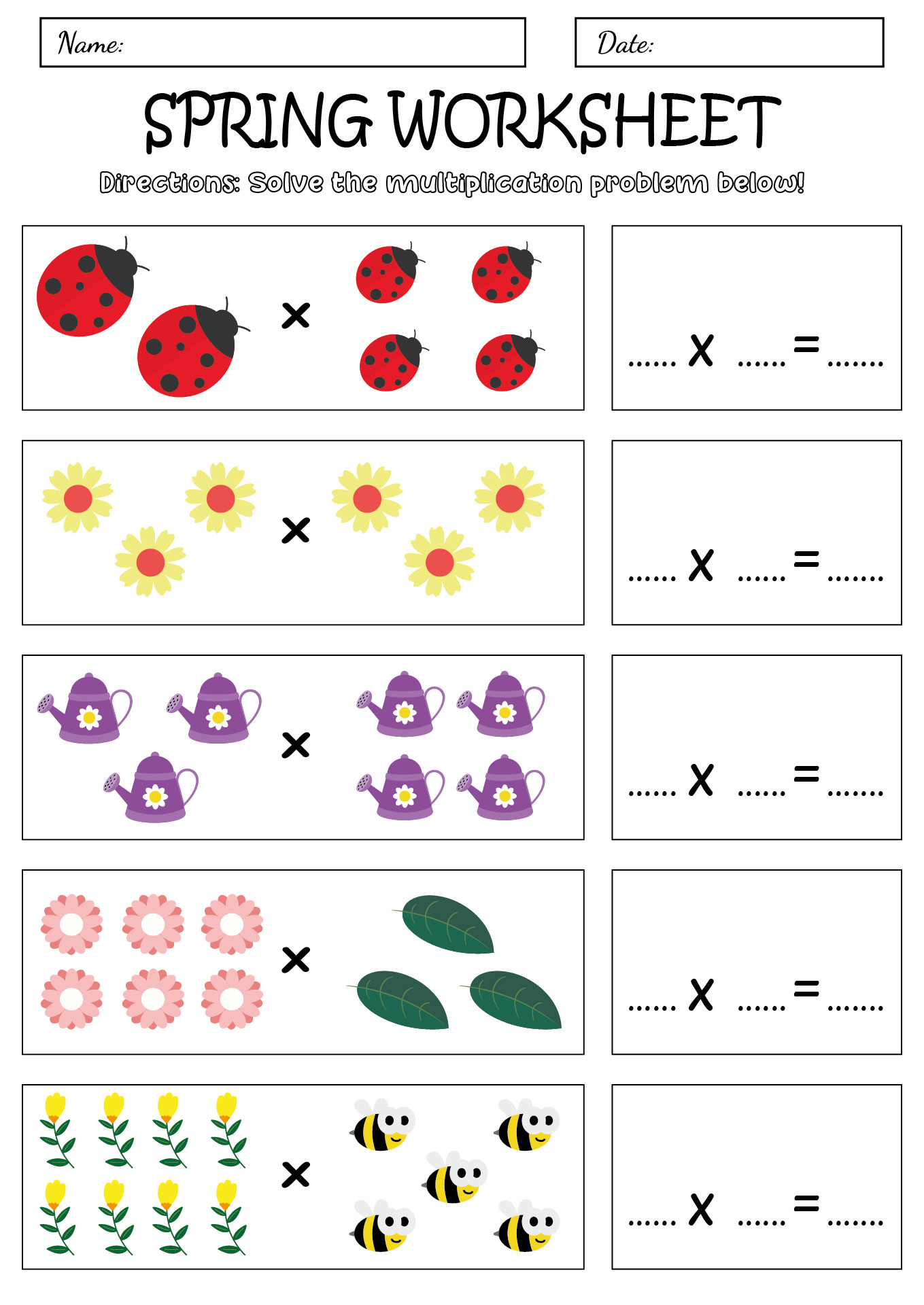 Spring Multiplication Practice Sheets