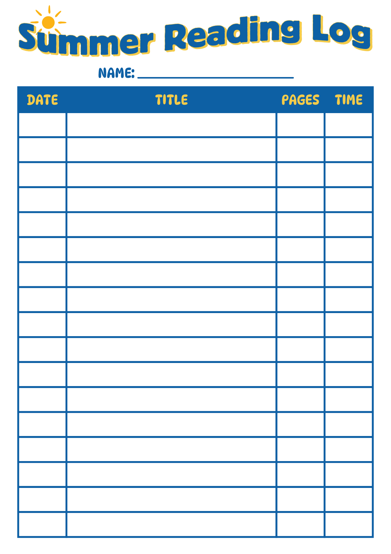Summer Reading Log Printables
