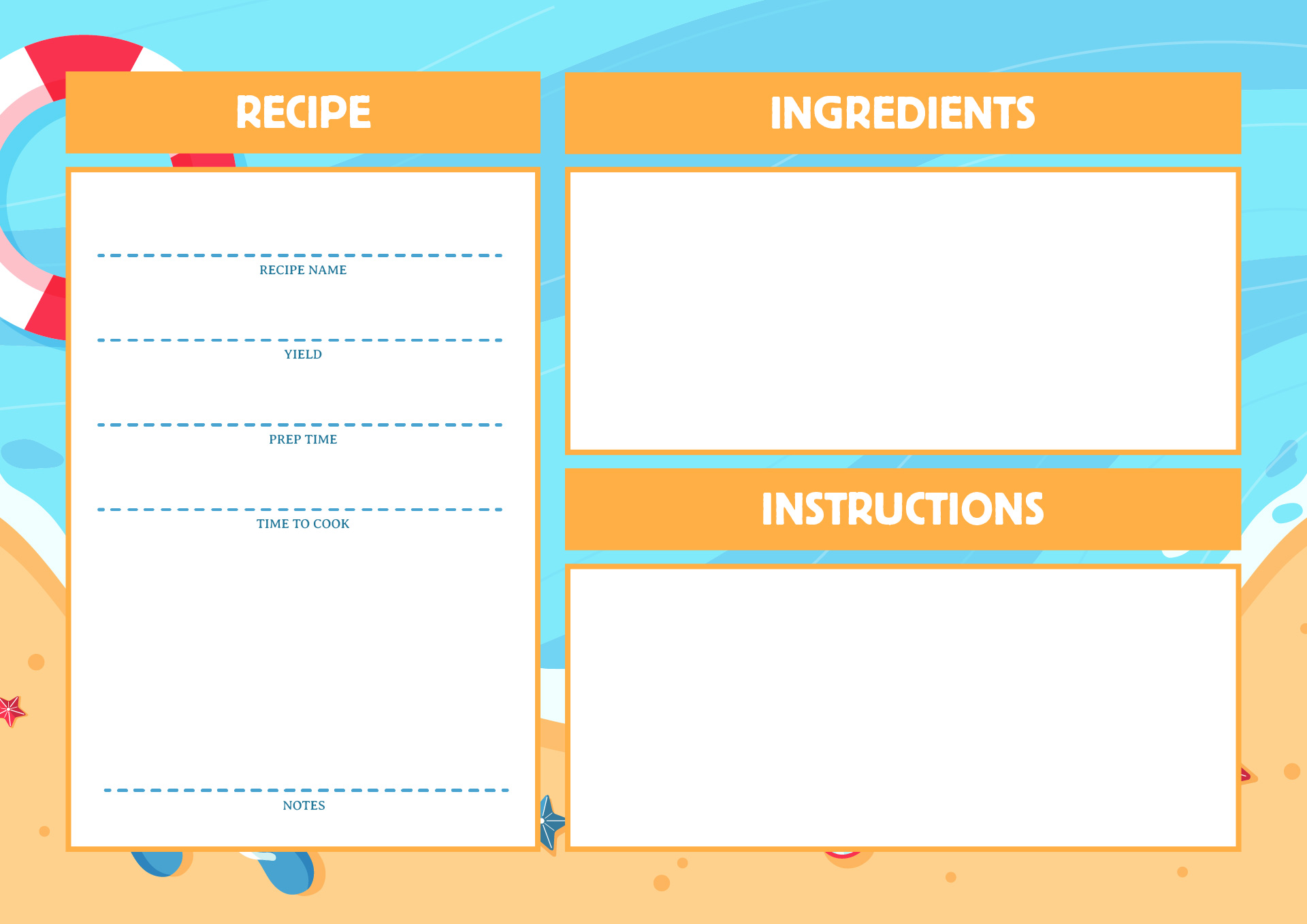 Summer Recipe Cards Printable